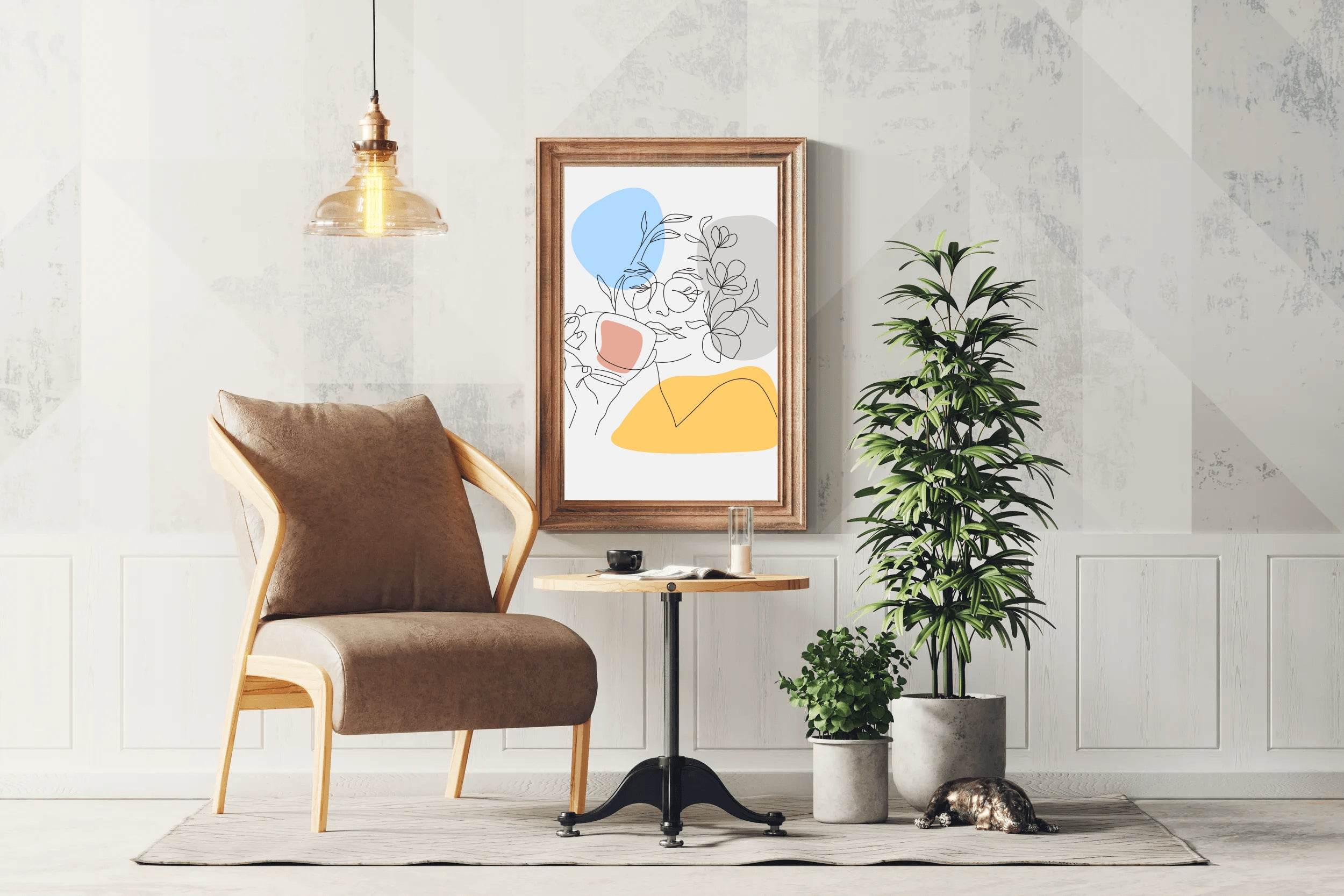 Minimal Woman Drinking Tea Wall Art - beink online art store