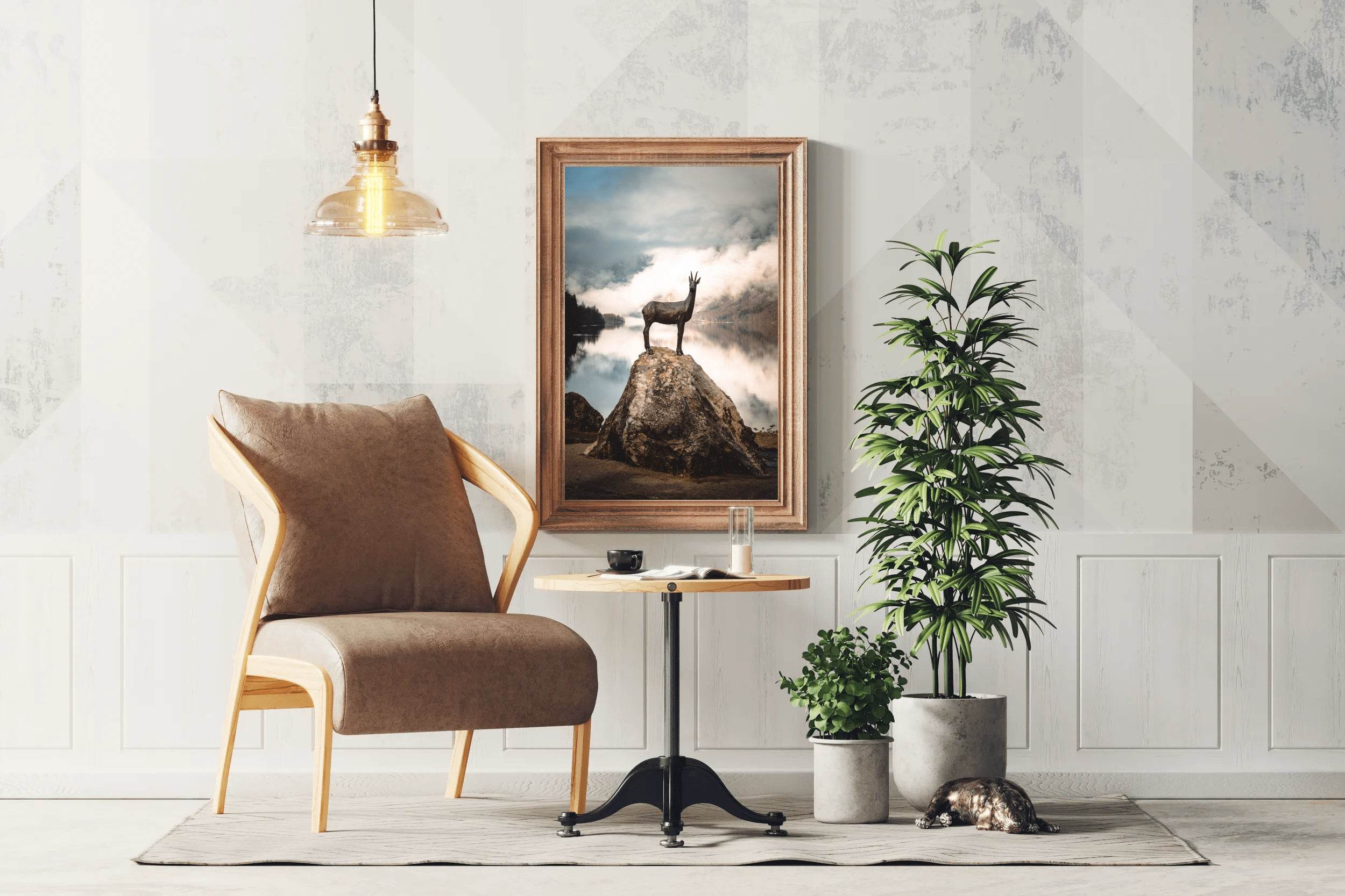 Painting of Goldhorn Statue Lake Bohinj Wall Art - beink online art store
