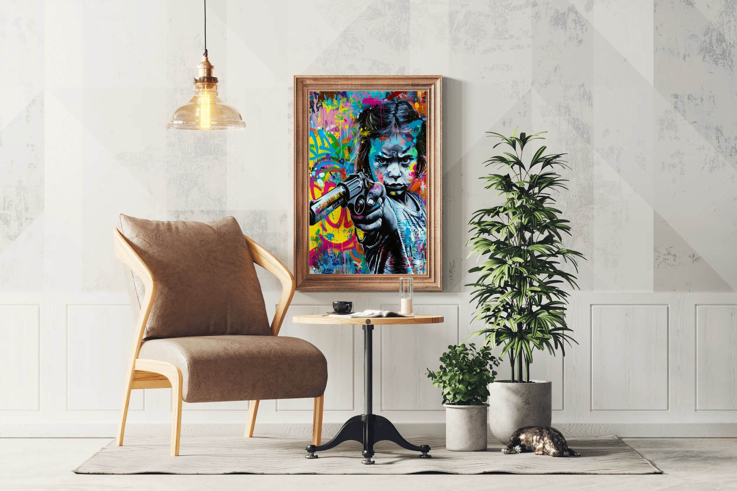 Abstract Graffiti Girl Holding Gun Wall Art - beink online art store