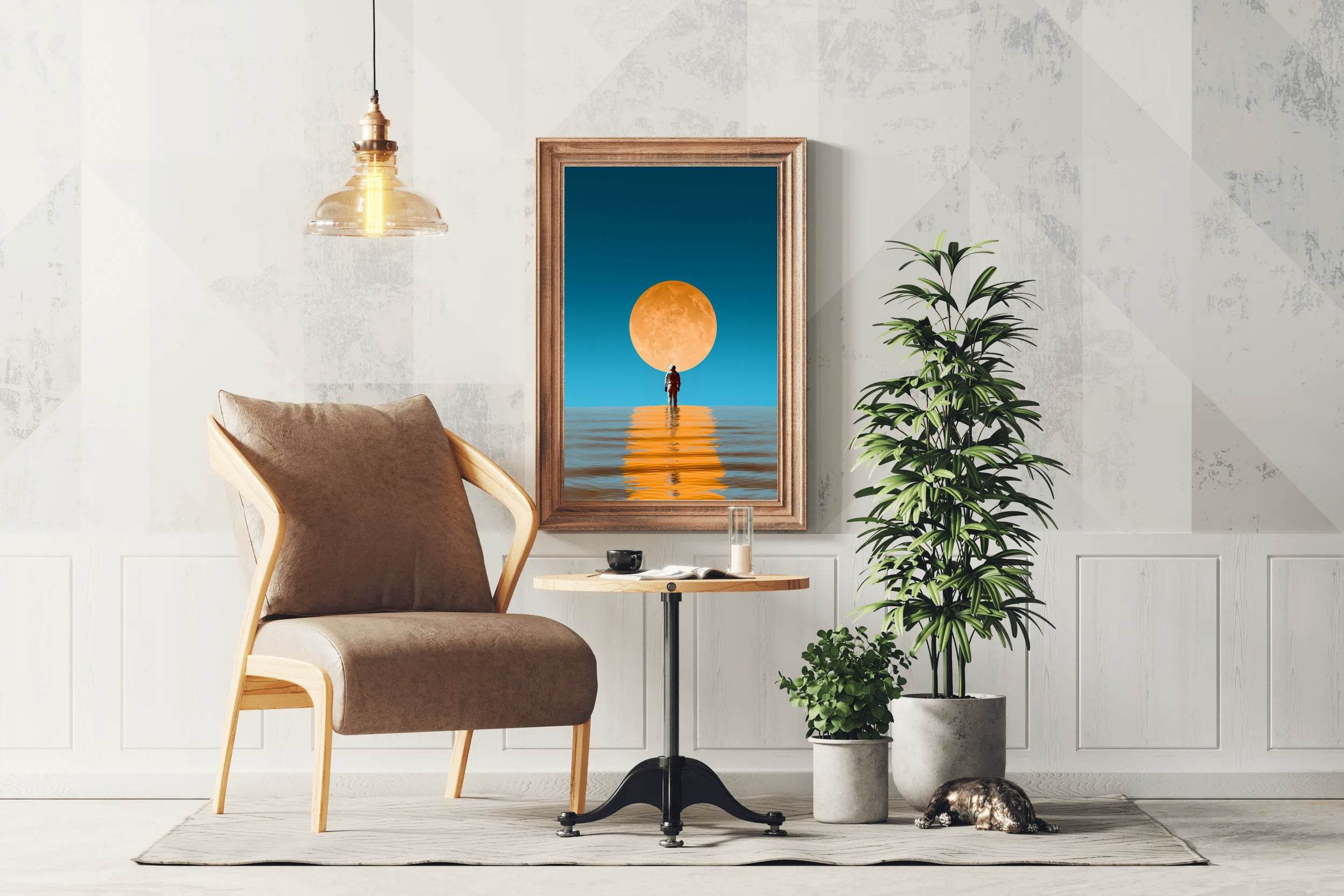 Astronaut Standing in the Ocean Reflecting the Moon Wall Art - beink online art store