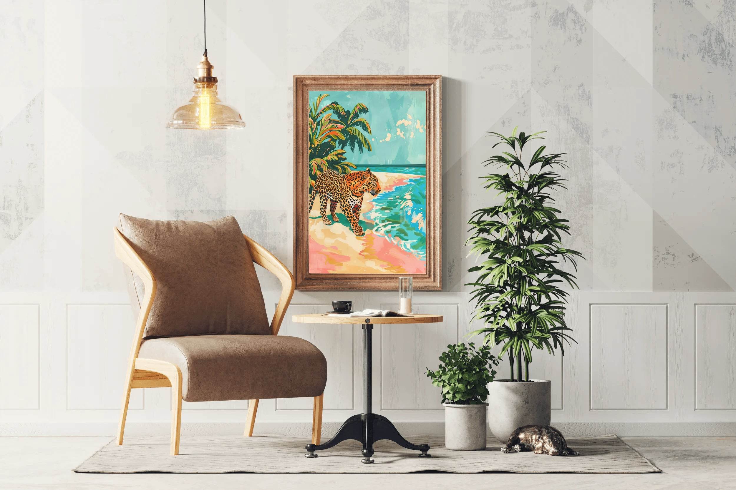 Painting of Leopard on the Beach - beink online art store