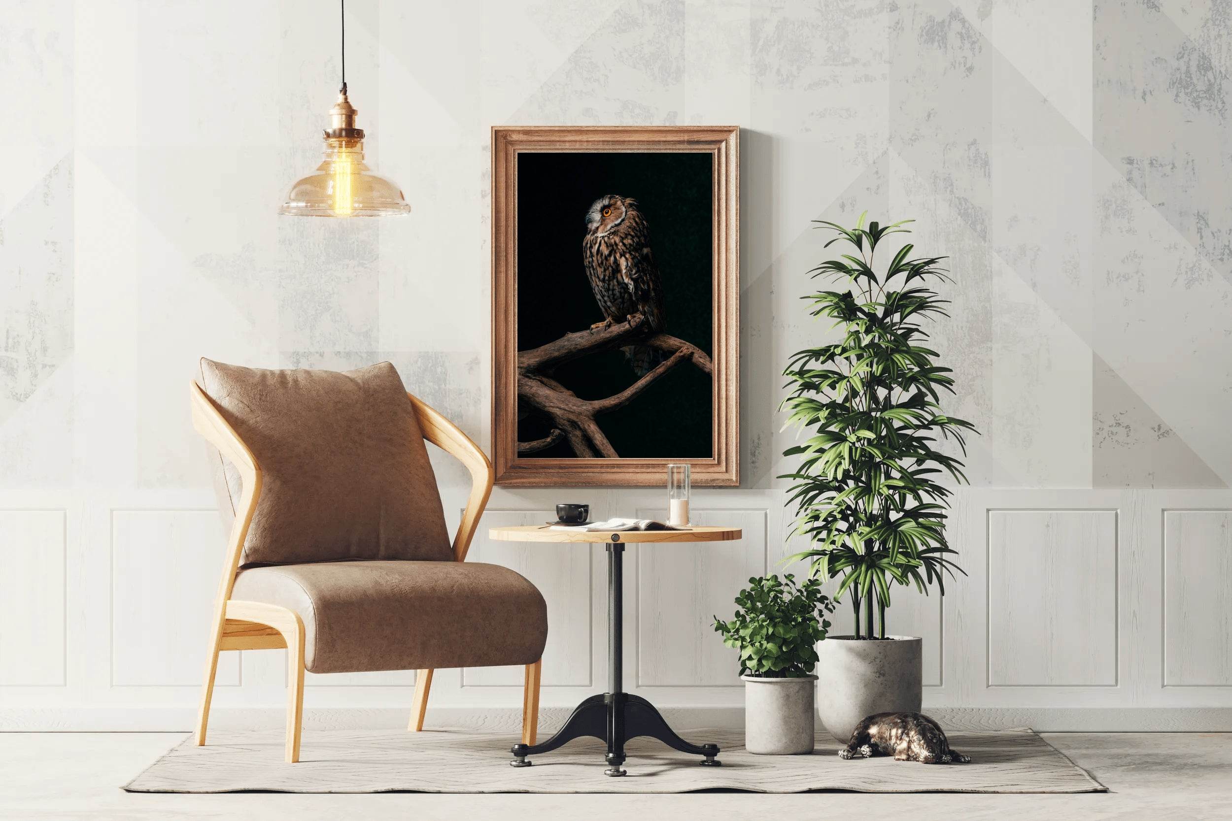 Long-Eared Owl Sitting on Branch Wall Art - beink online art store