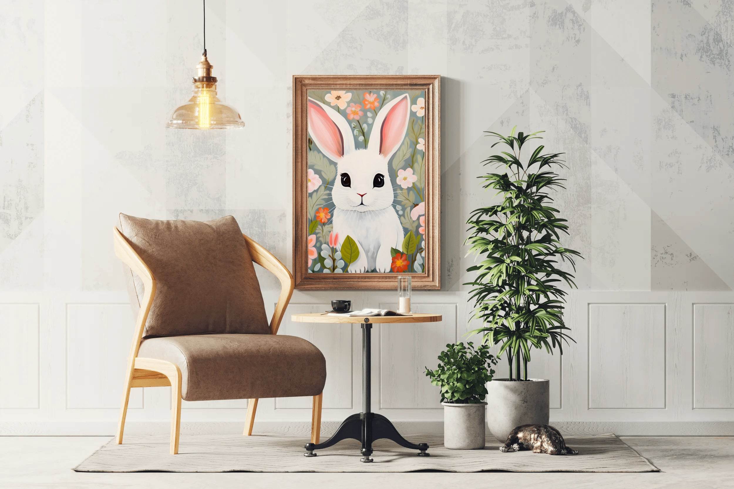 Cartoonish Painting of White Bunny - beink online art store