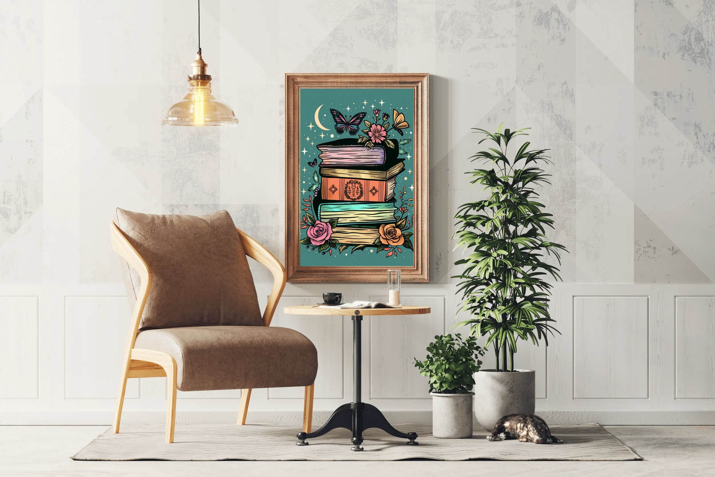 Stack of Books with a Full Moon in the Background Wall Art - beink online art store
