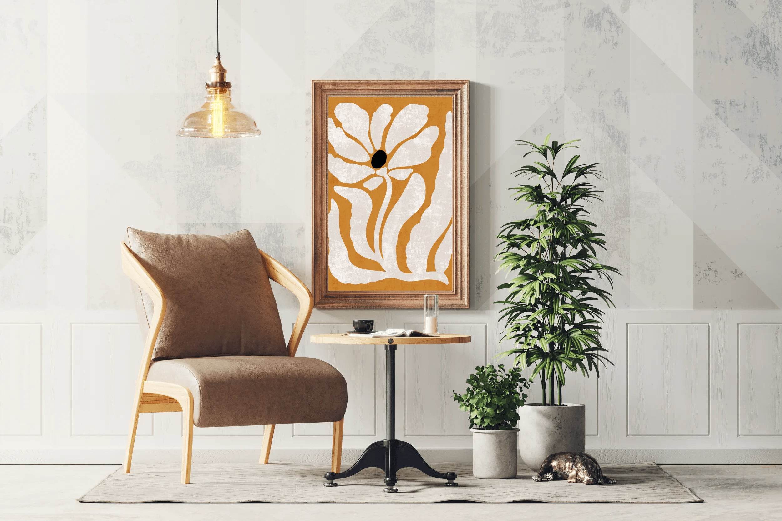 Stylized White Flower with a Black Center ArtWork - beink online art store