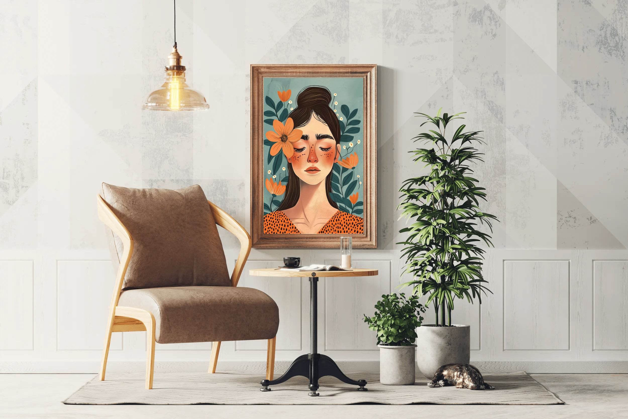 Women Eyesclosed Surrounded by Flowers Stunning ArtWork - beink online art store