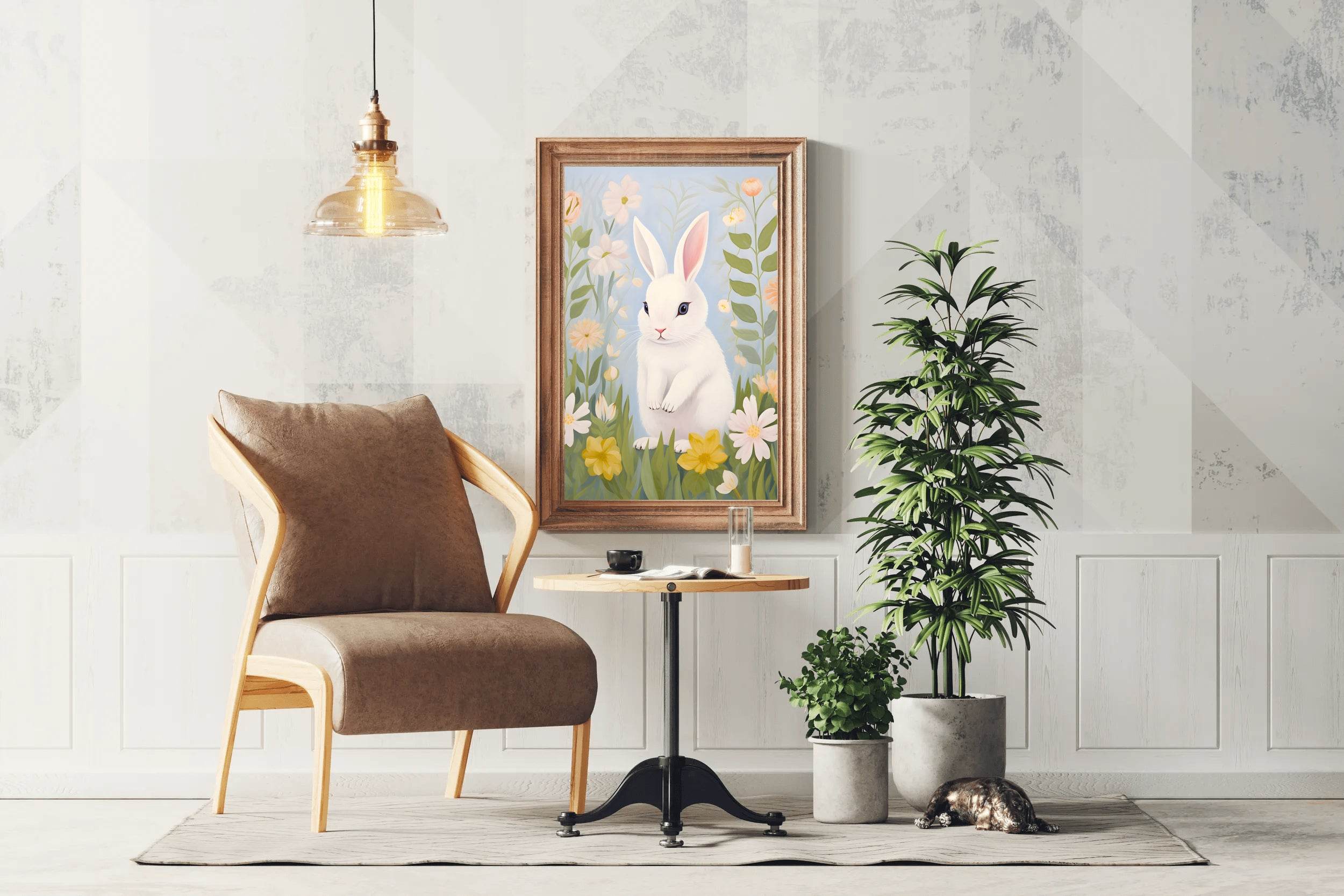 Drawing of Rabbit Sitting on the Grass - beink online art store