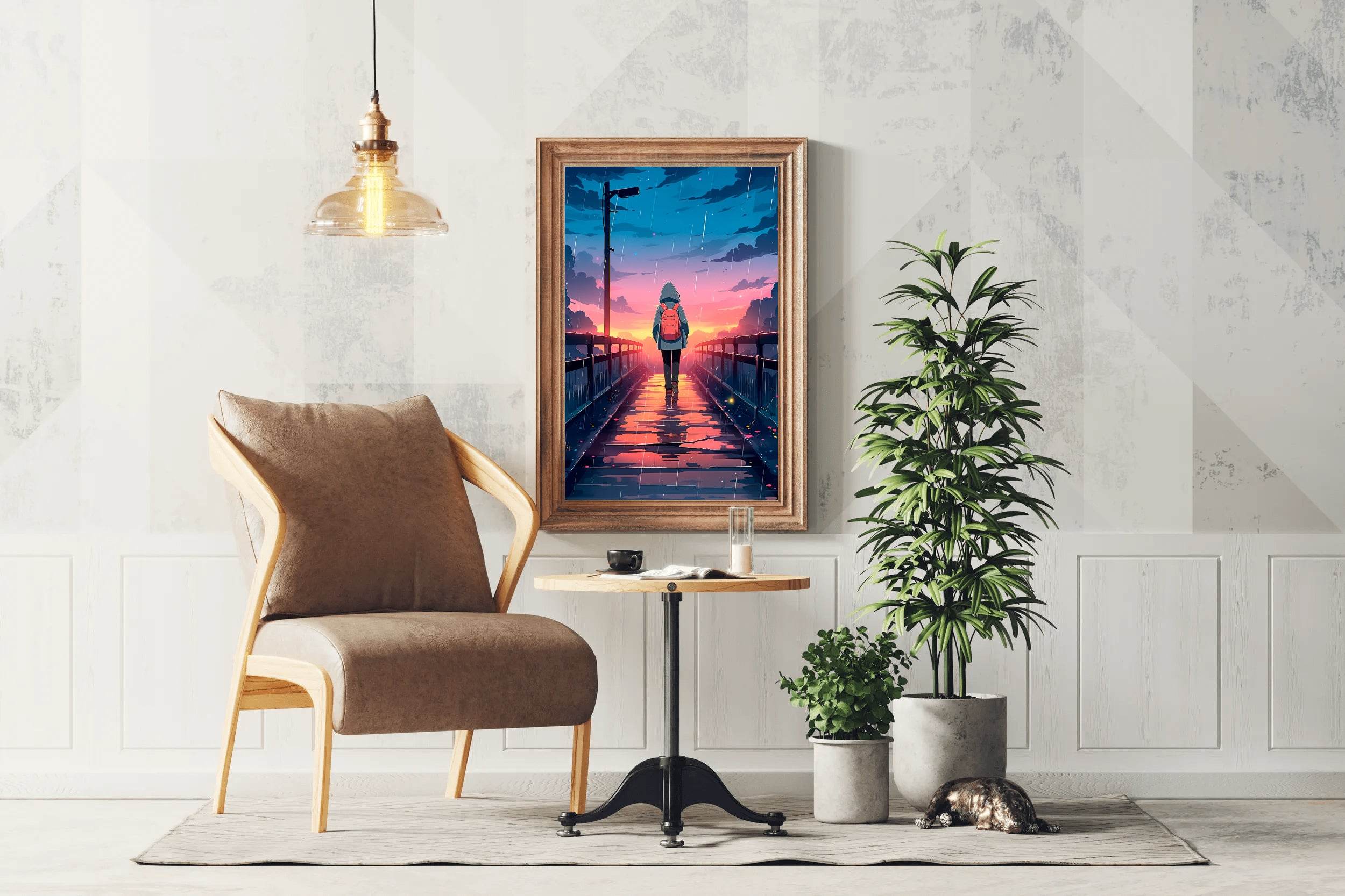 Anime Girl Walking In The Rain Wall Art - beink online art store