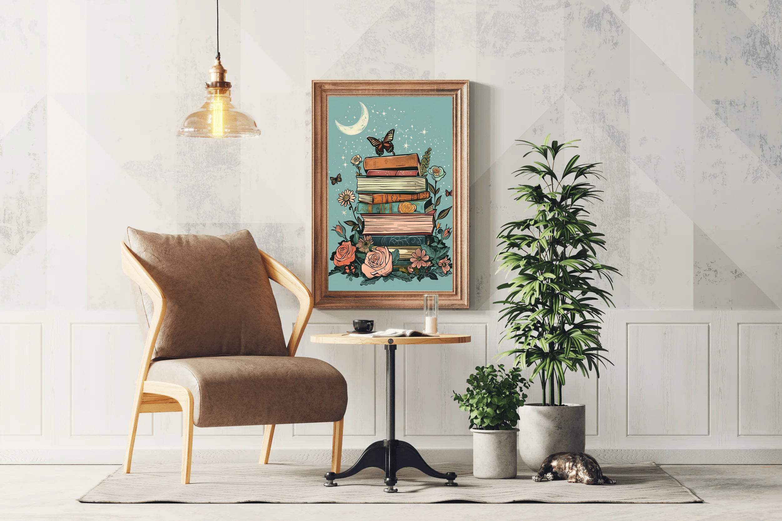 Books and flowers with a butterfly on top Wall Art - beink online art store