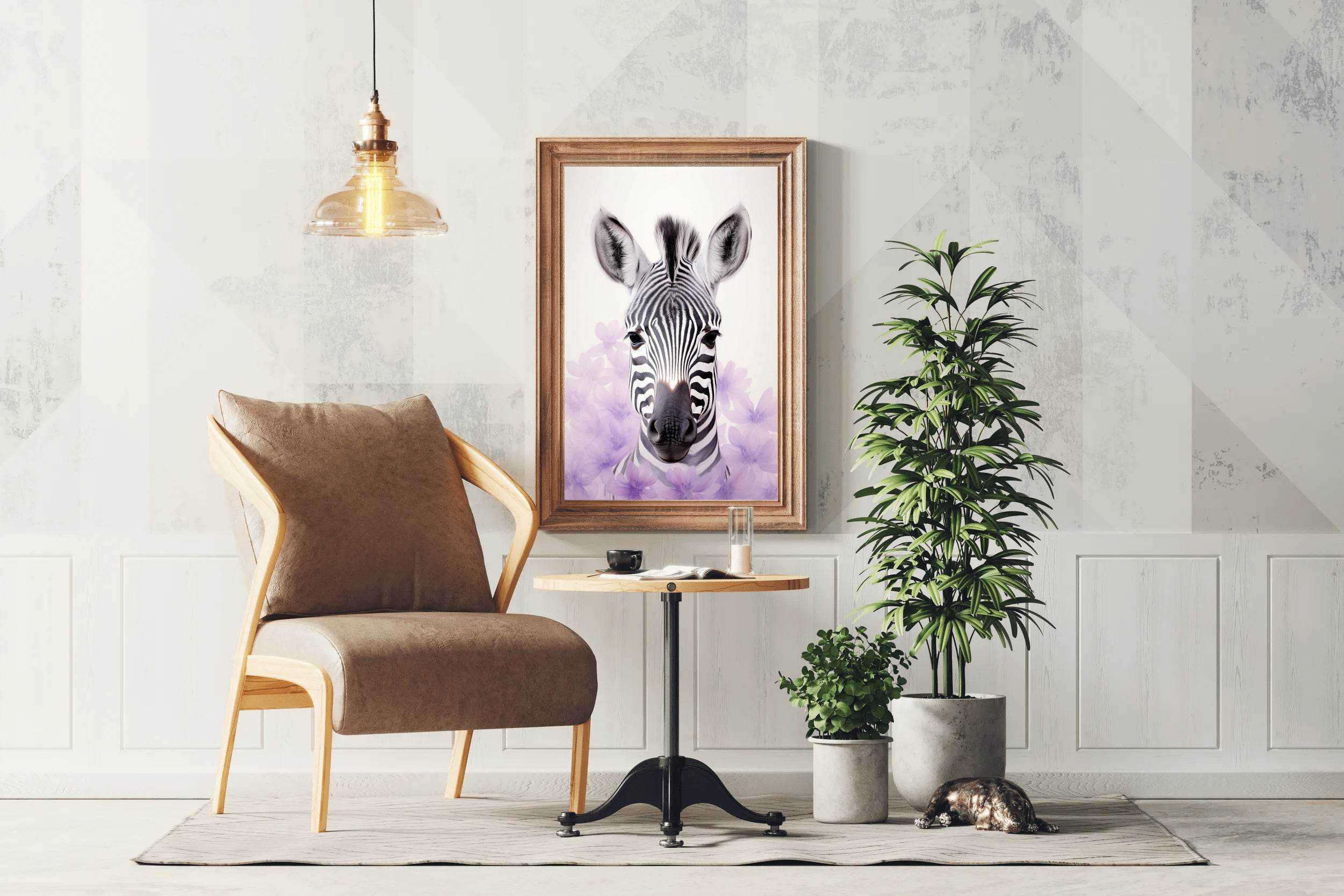 Zebra Face With Floral and White Background Wall Art - beink online art store