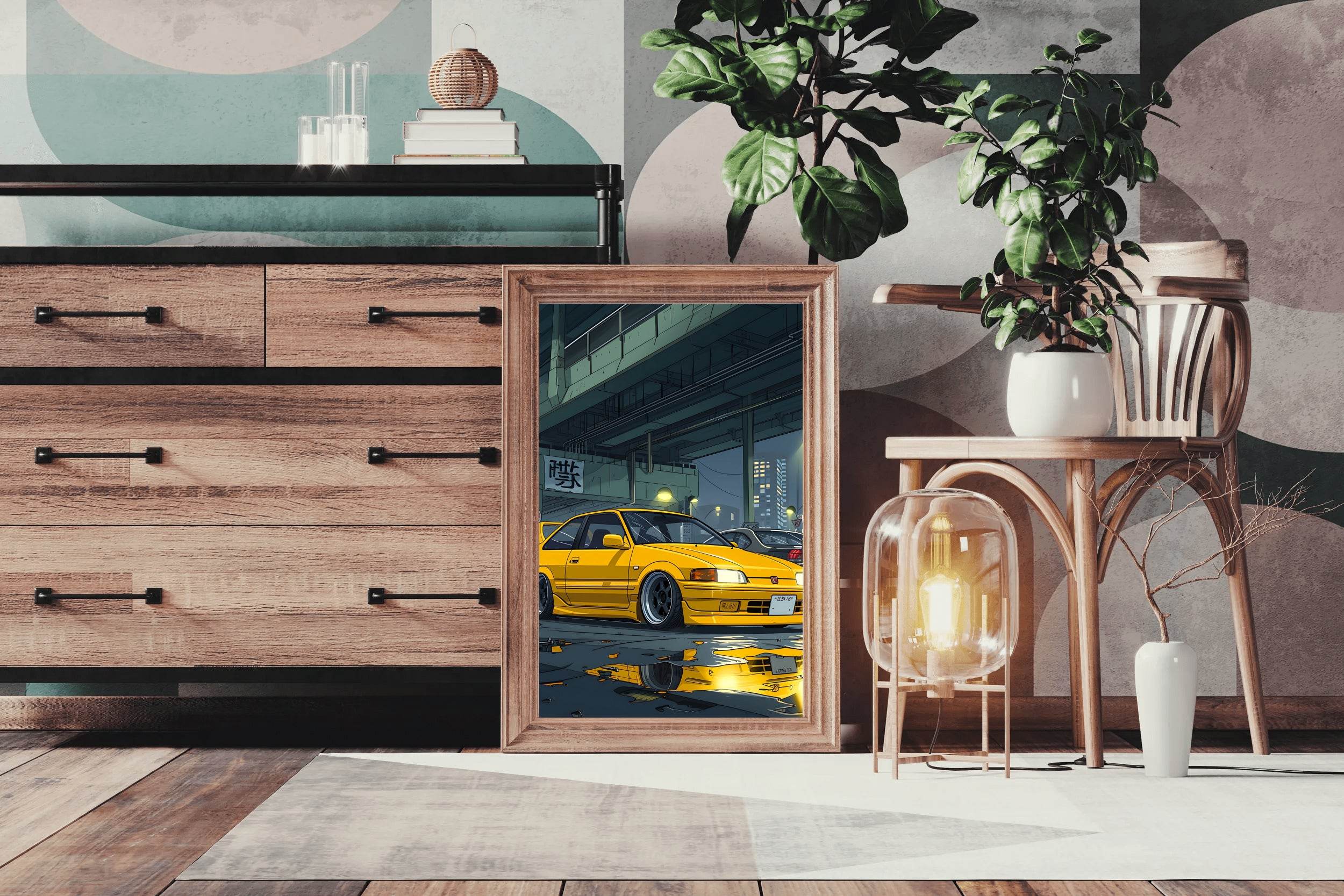 Car Honda Civic Yellow Wall Art - beink online art store