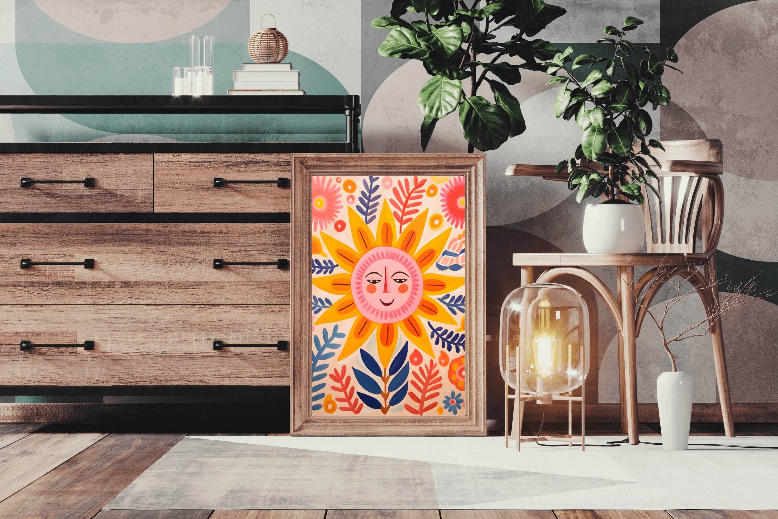 Drawing of Smiling Sun Wall Art - beink online art store