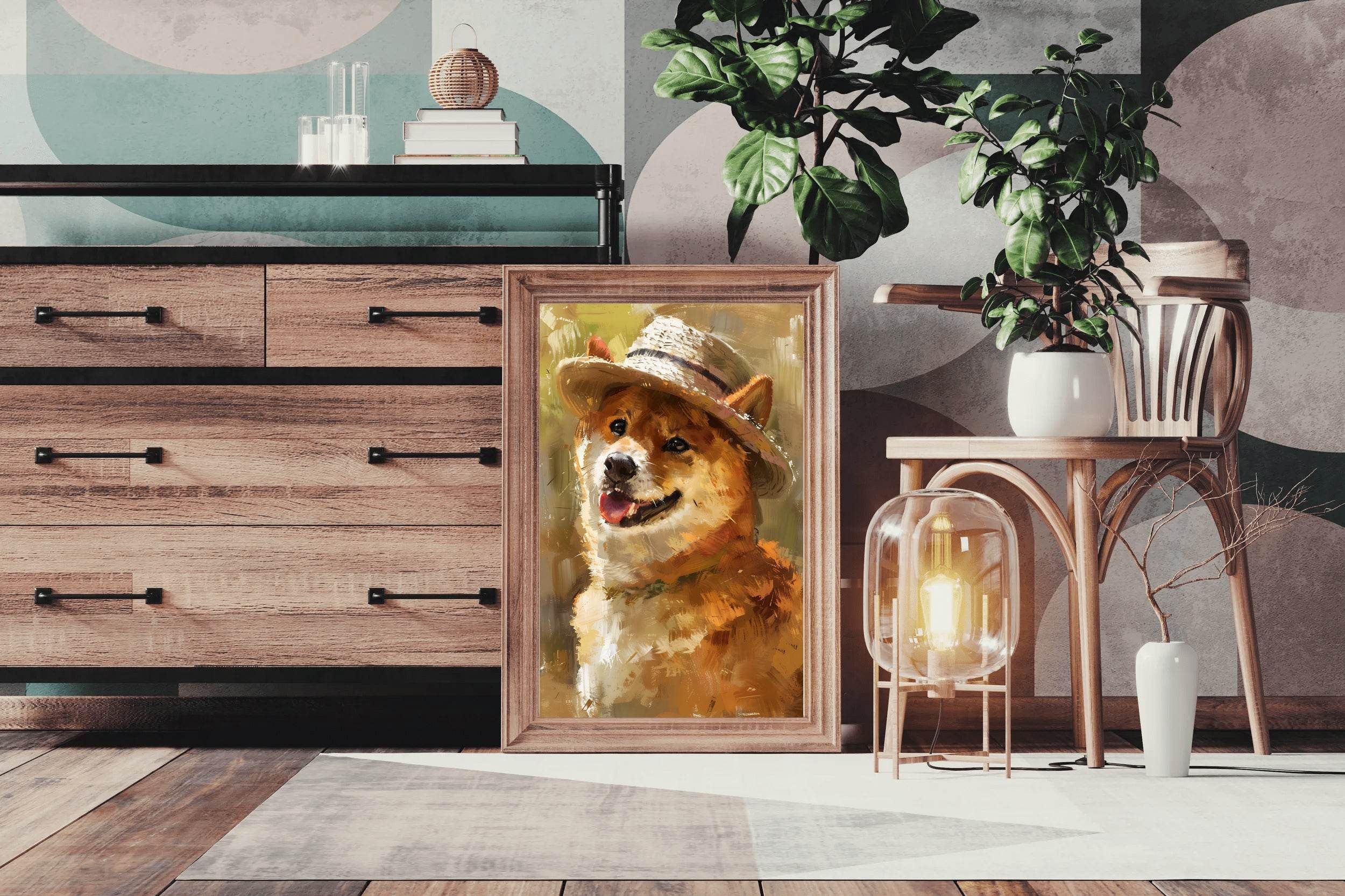Hand Painted Illustration of Dog Wearing Hat - beink online art store