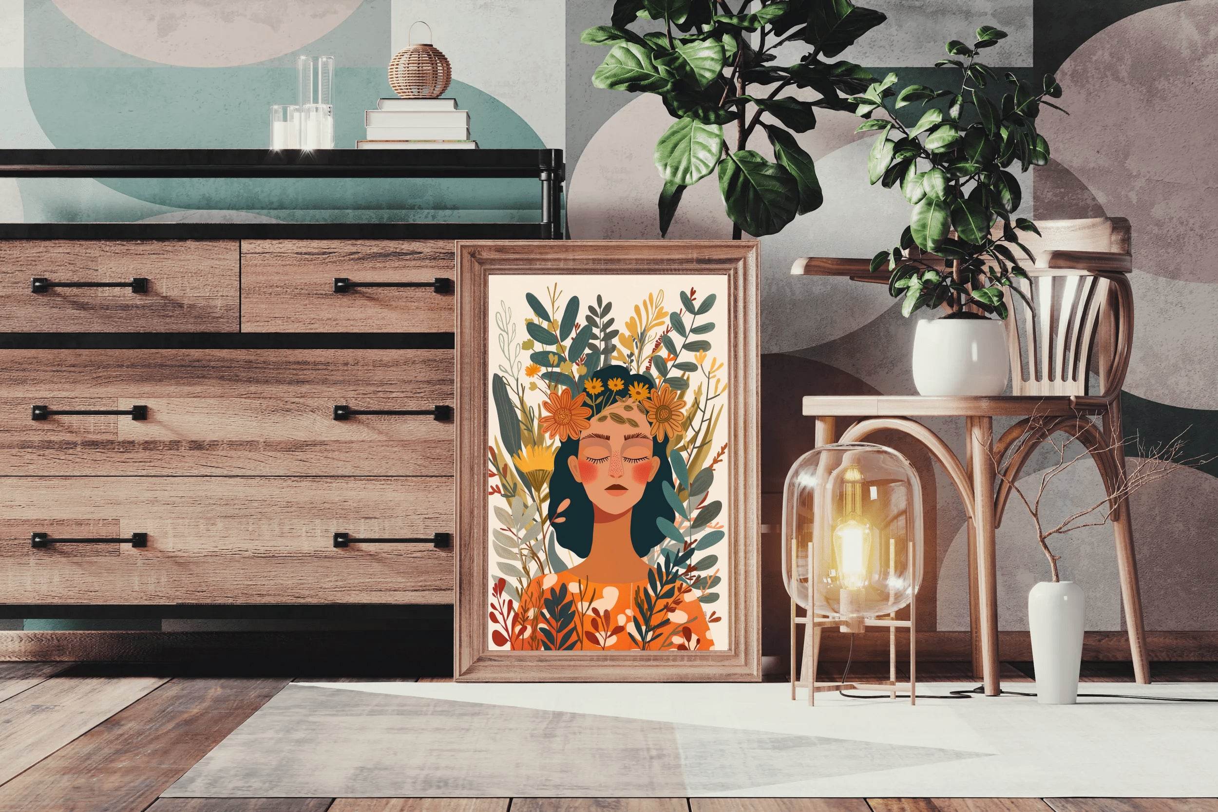 Woman with a Flower Crown on Her Head ArtWork - beink online art store