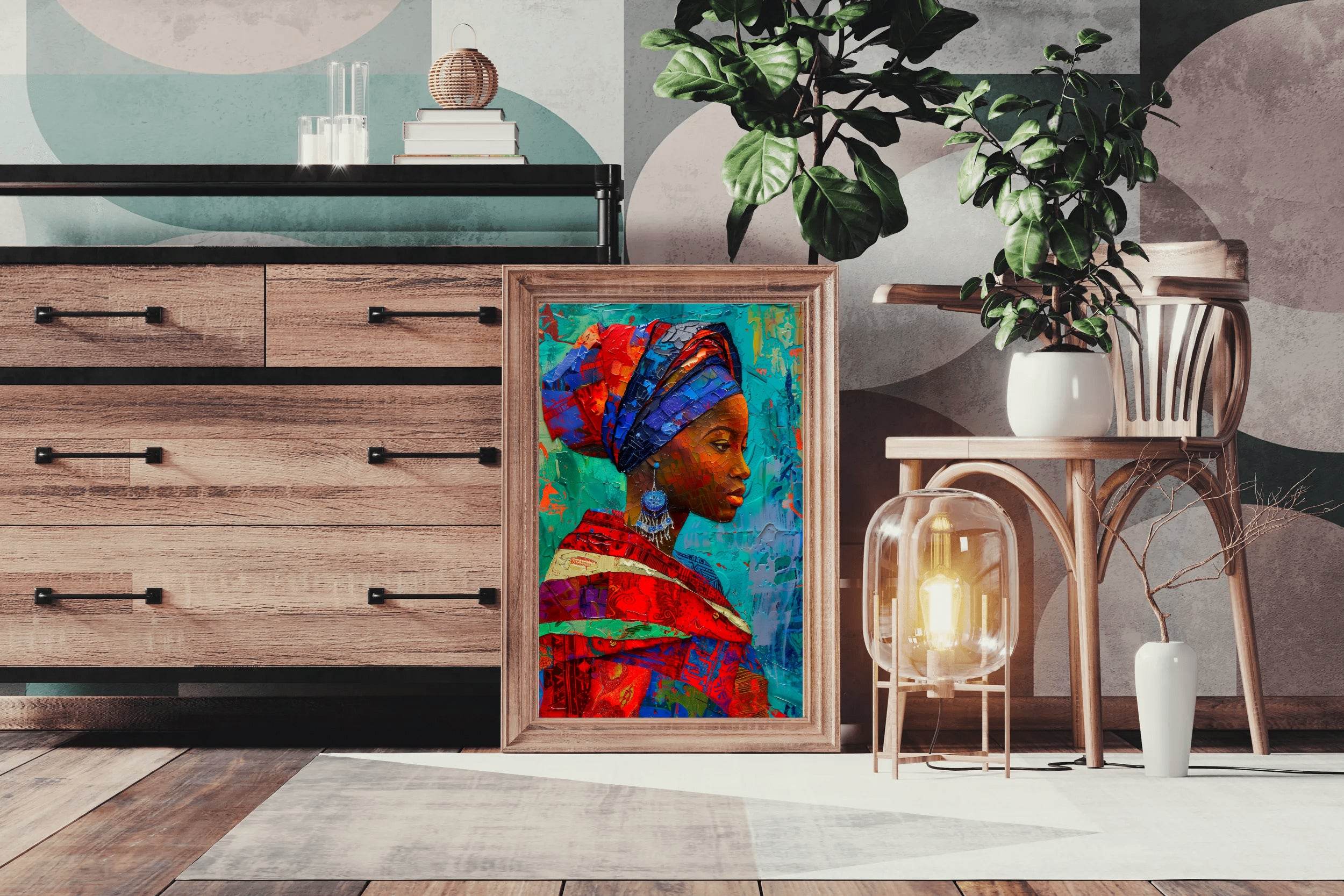 Colorful Scarf African Woman Wall Art - beink online art store