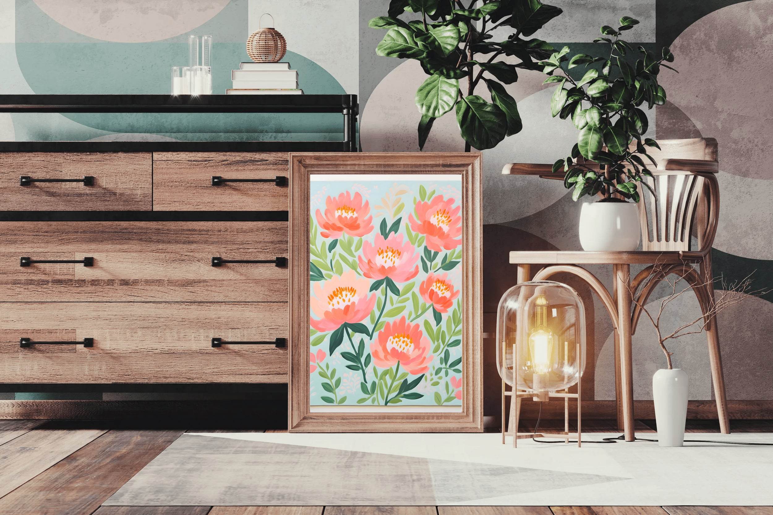 Drawing of Pink Flowers Wall Art - beink online art store