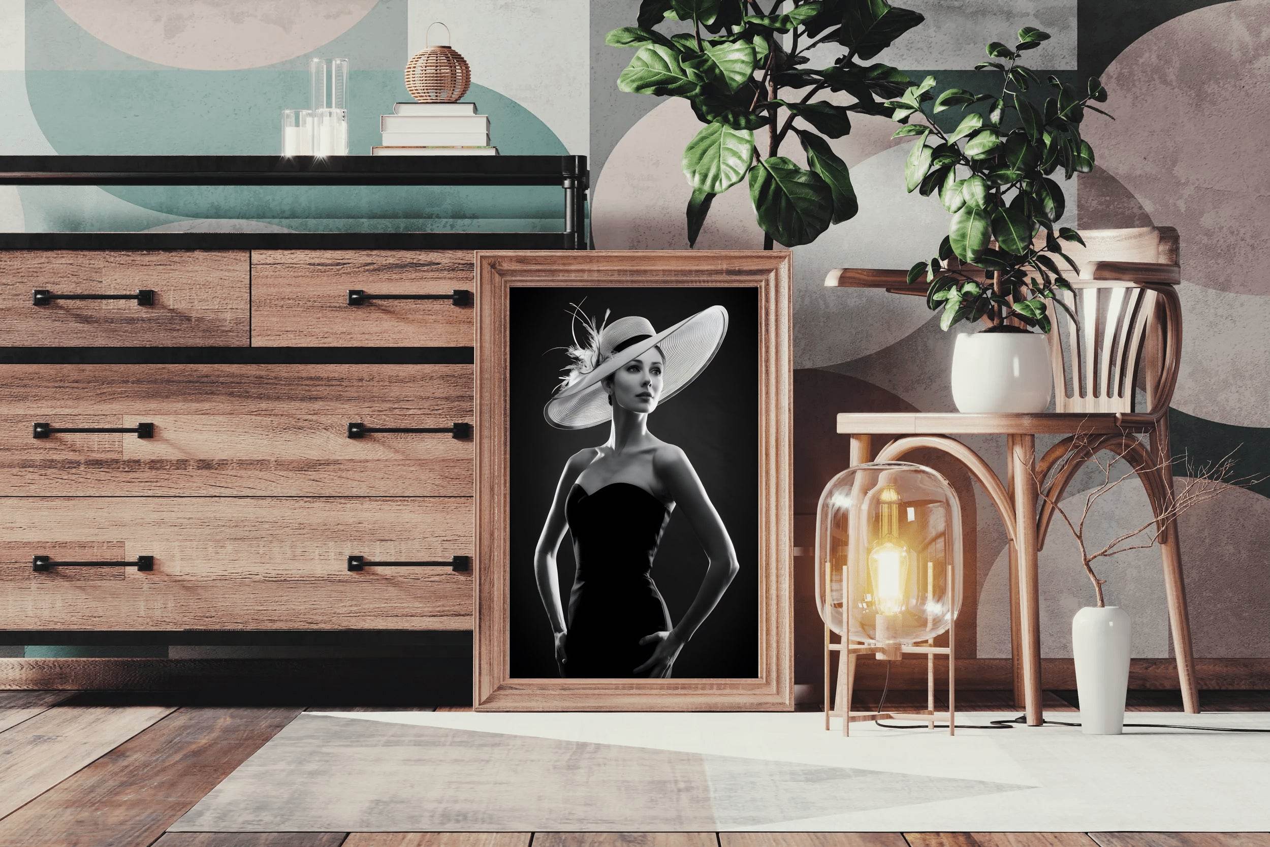 Elegant Women with Hat Black & White Wall Art - beink online art store