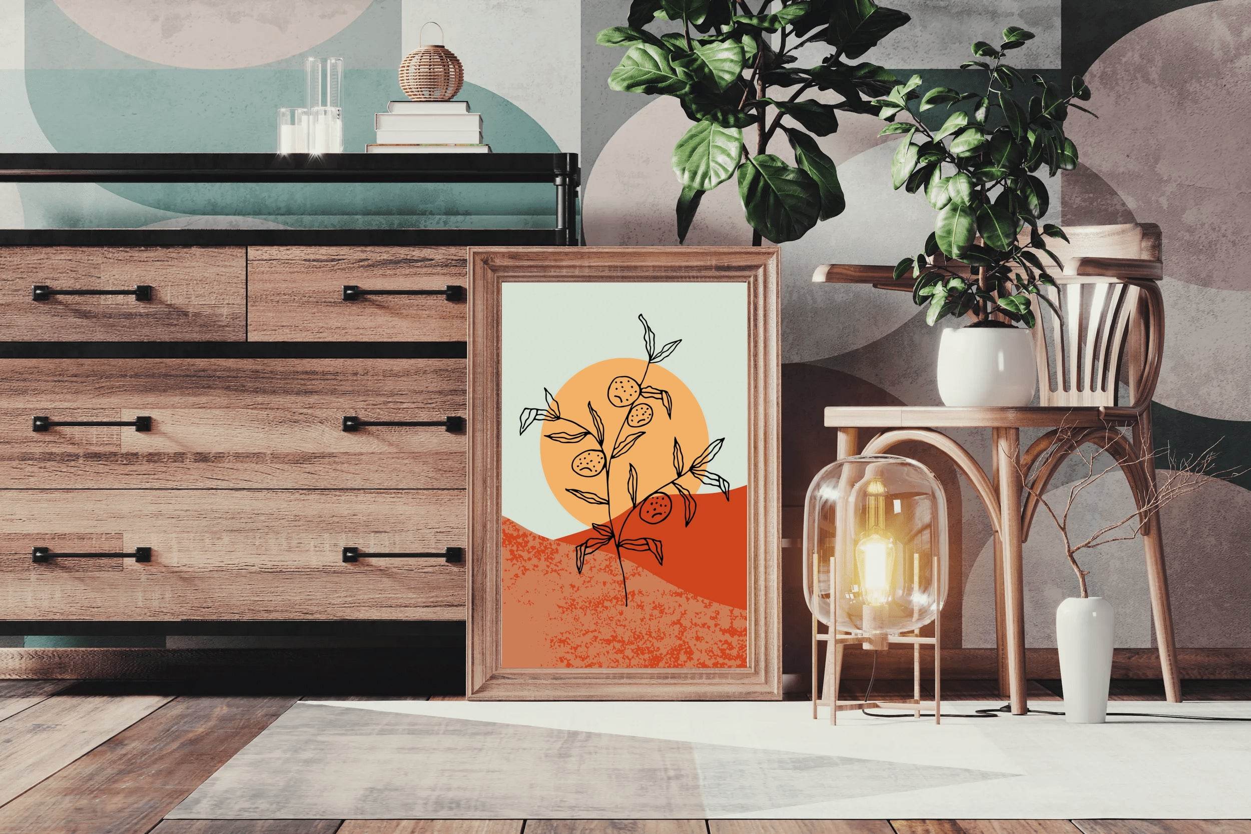 Shrivelled Plant With Sun Abstract Wall Art - beink online art store