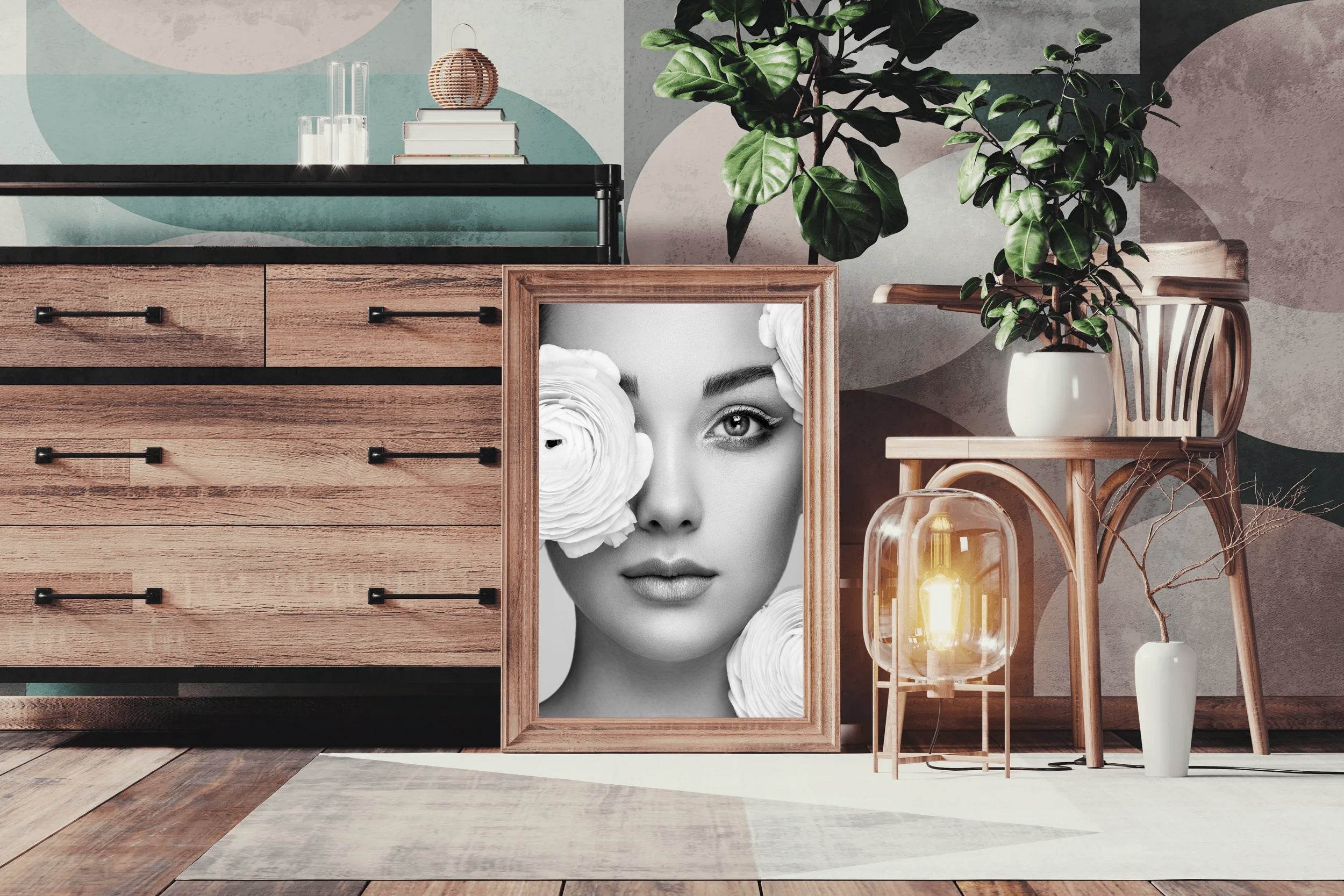 Beautiful Women Decorated With Flowers Black & White Wall Art - beink online art store