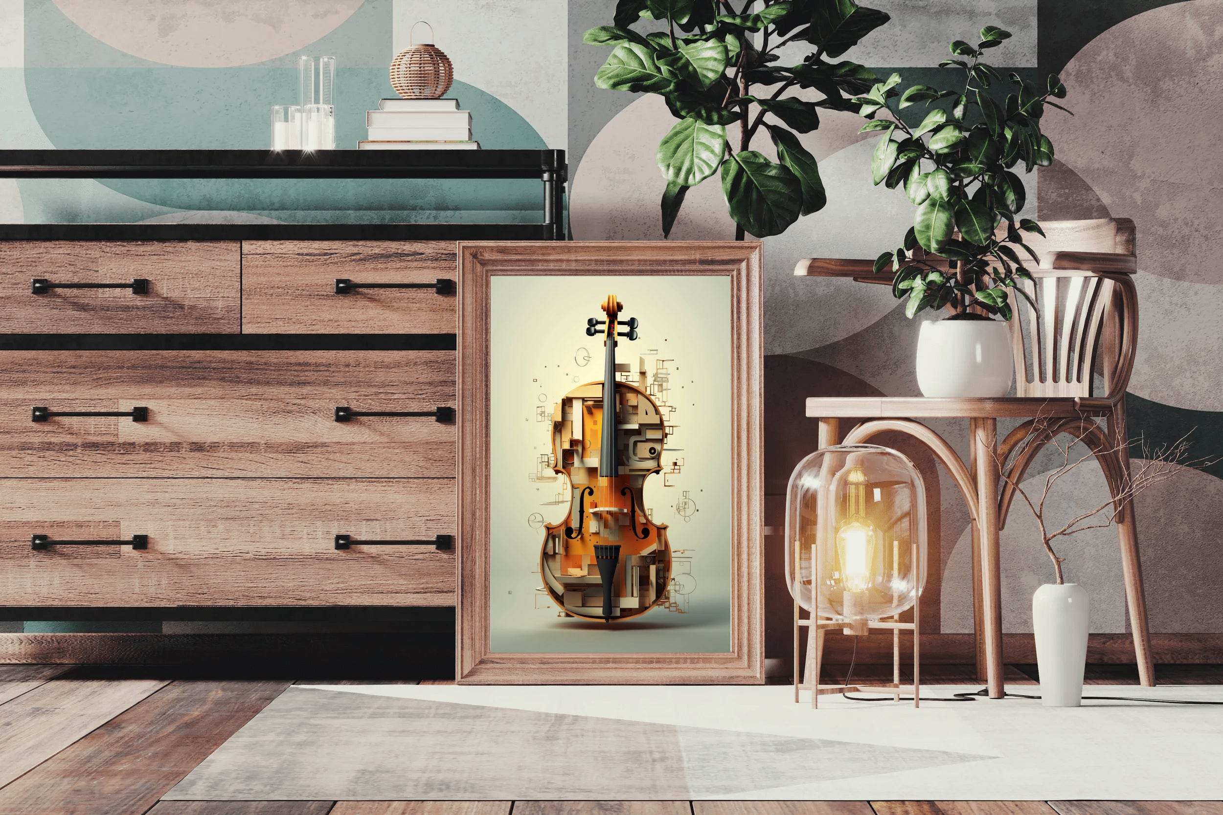 Violin Made of Blocks And Pieces of Wood Wall Art - beink online art store