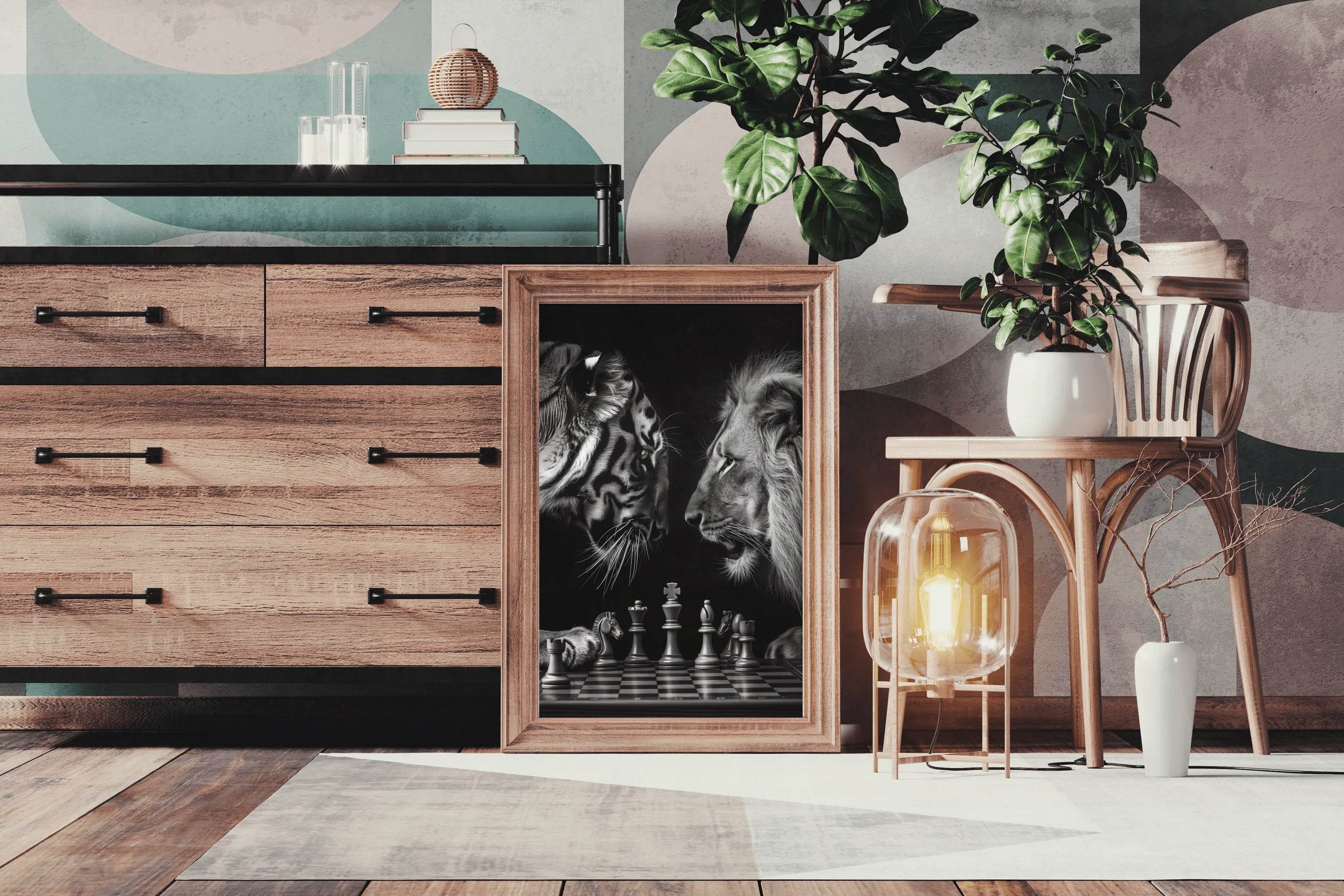 Loin and Tiger on Chess Board Wall Art - beink online art store