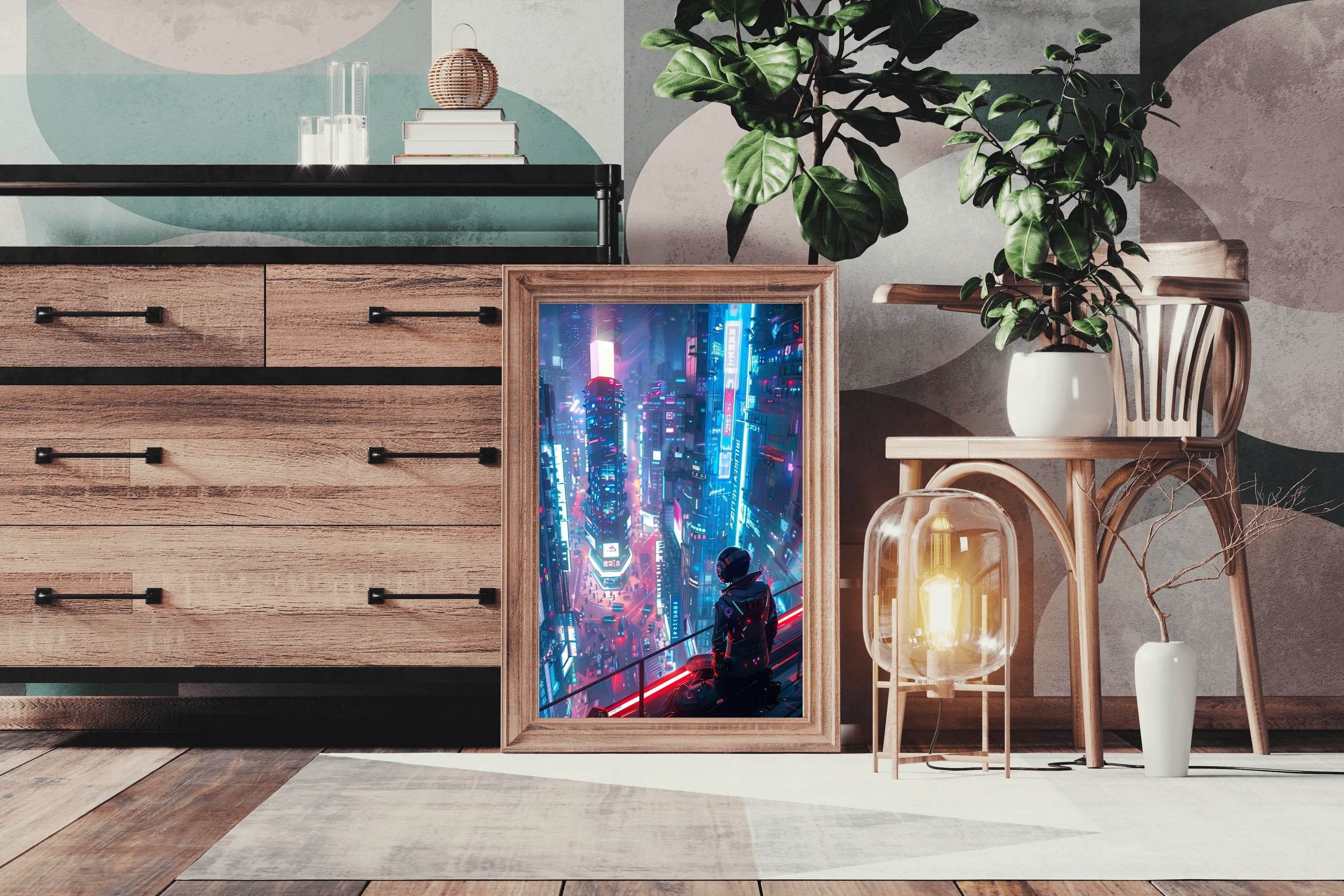 Cyberpunk City Street Neon Lights Wall Art - beink online art store