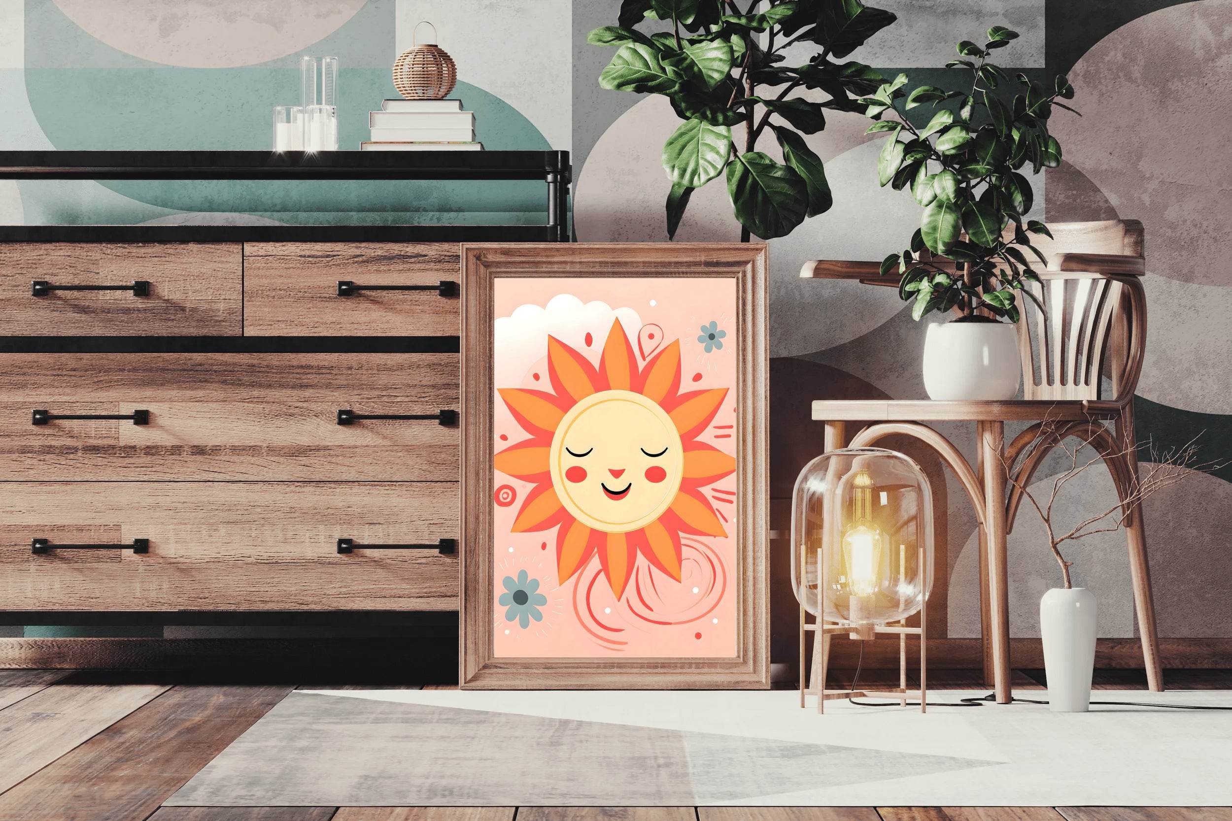 Painting of Shy Sun With Cloudy Background - beink online art store