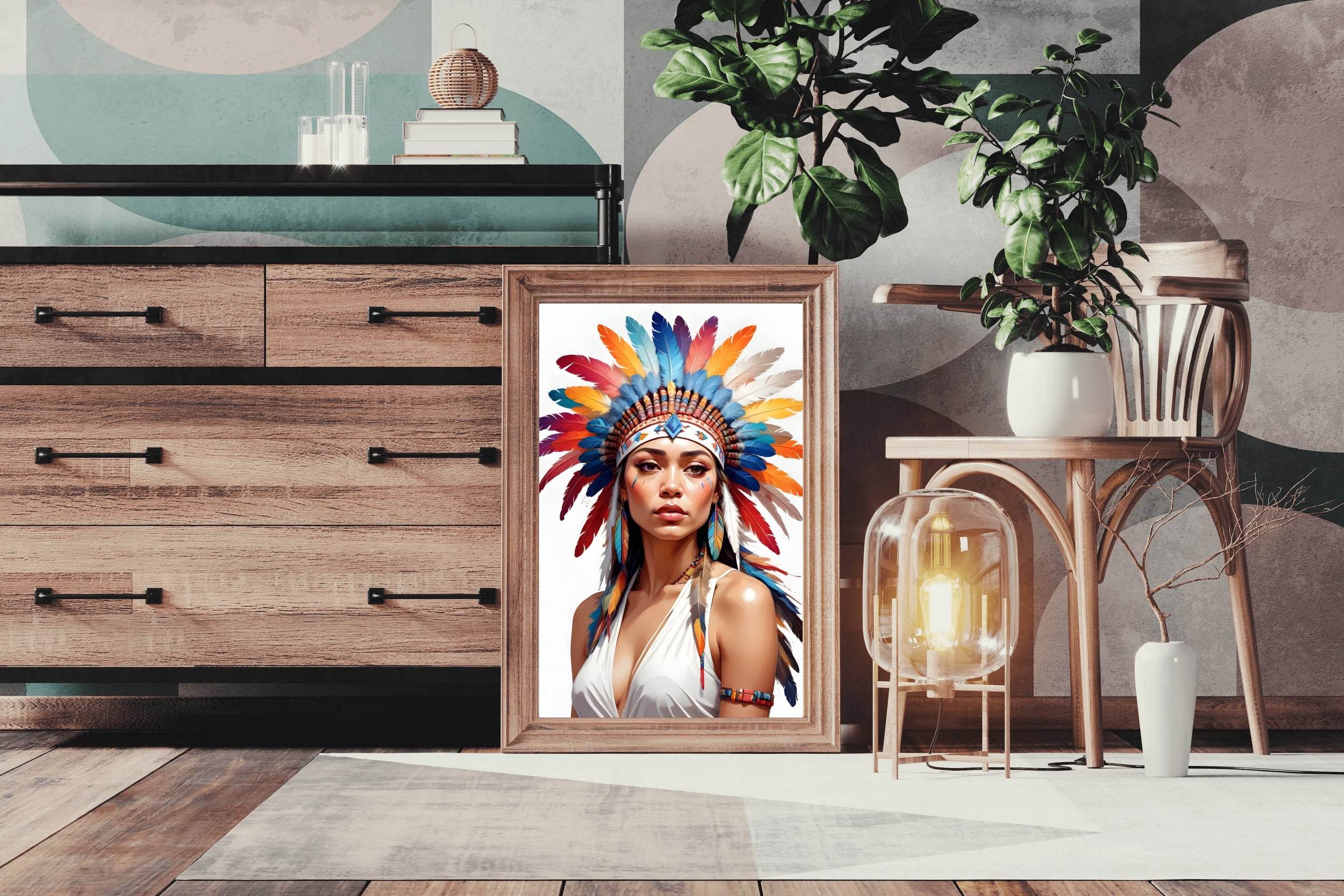 Lady Native American in White Dress Wall Art - beink online art store