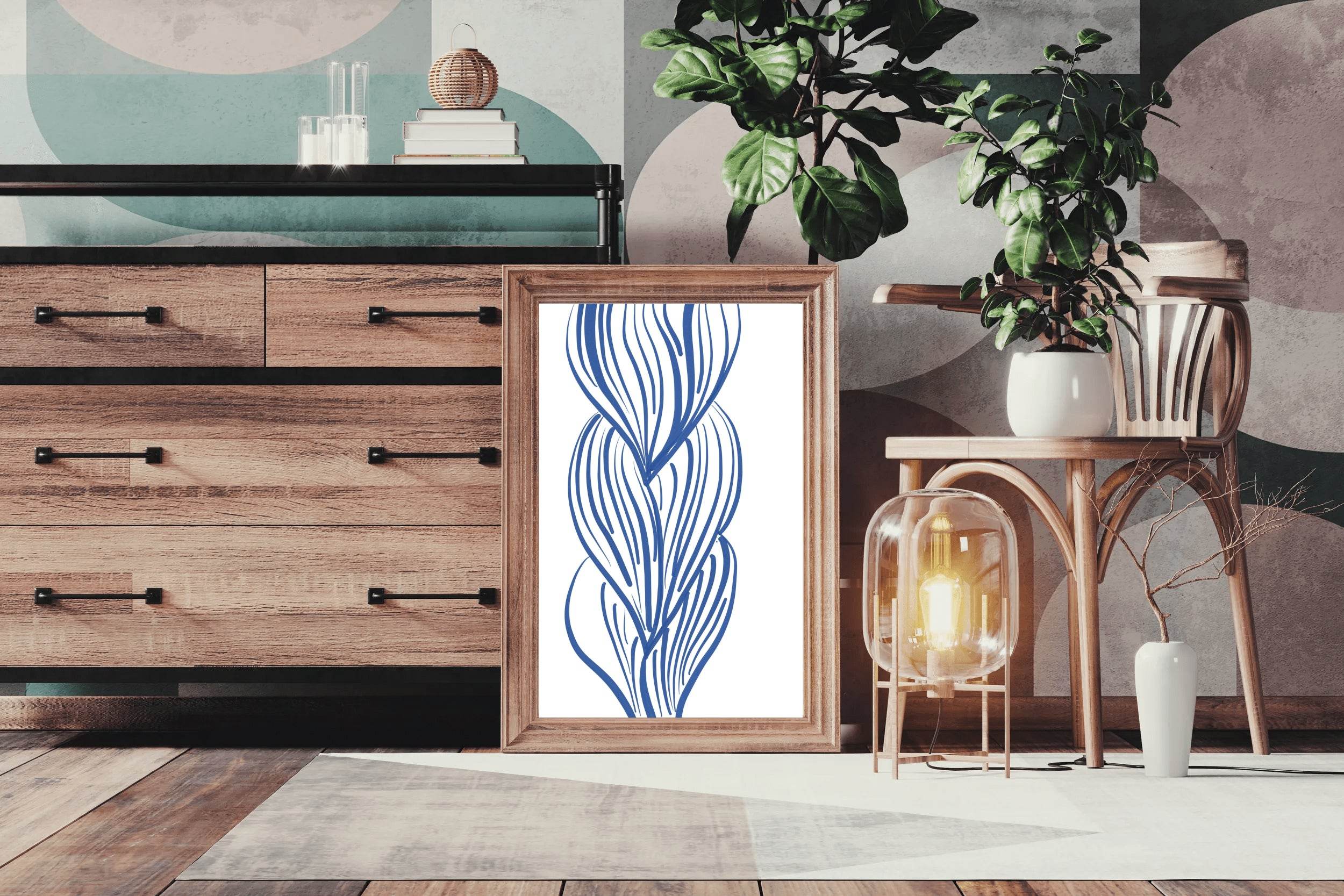 Blue Lines of Women's Hairstyles Wall Art - beink online art store