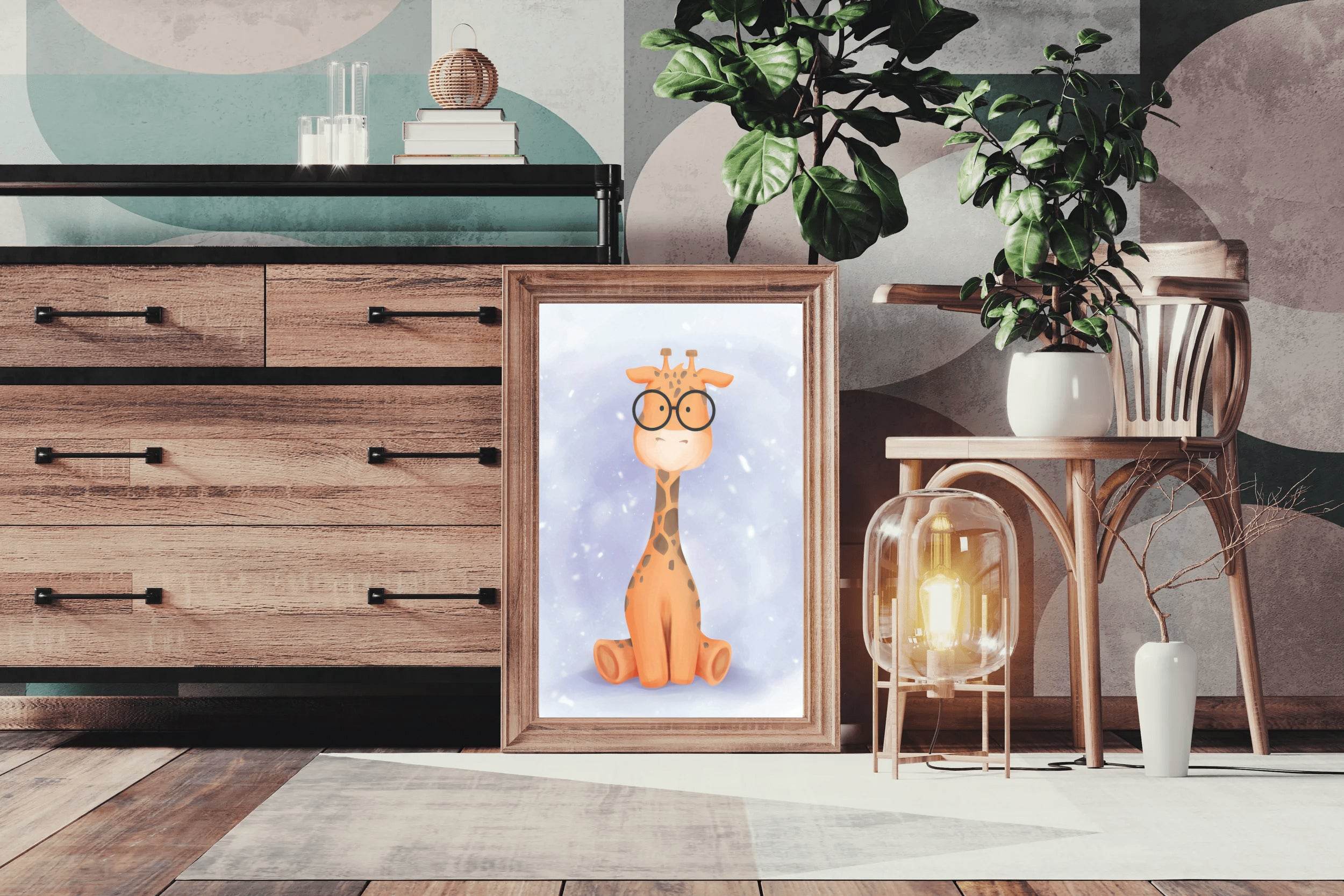 Watercolor Giraffe Wearing Glasses - beink online art store