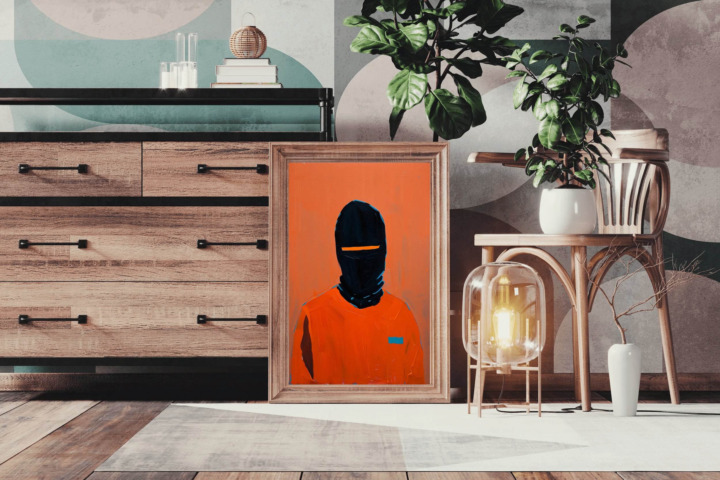 Men in Black Mask Painting Wall Art - beink online art store
