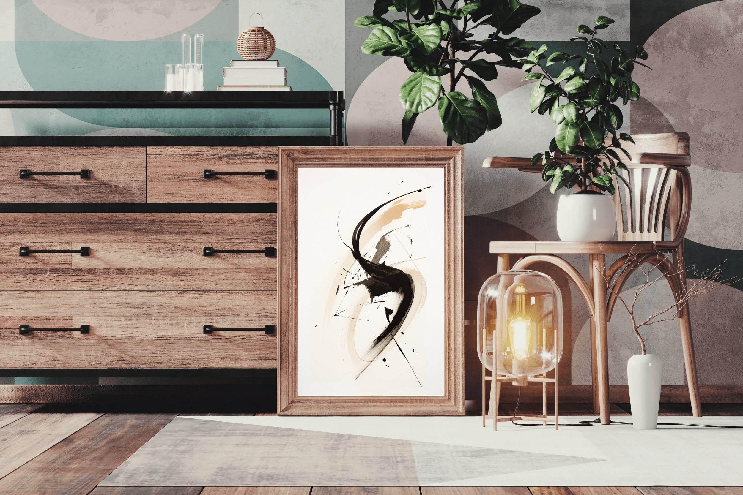 Swirl Black Ink Paint Abstract Wall Art - beink online art store