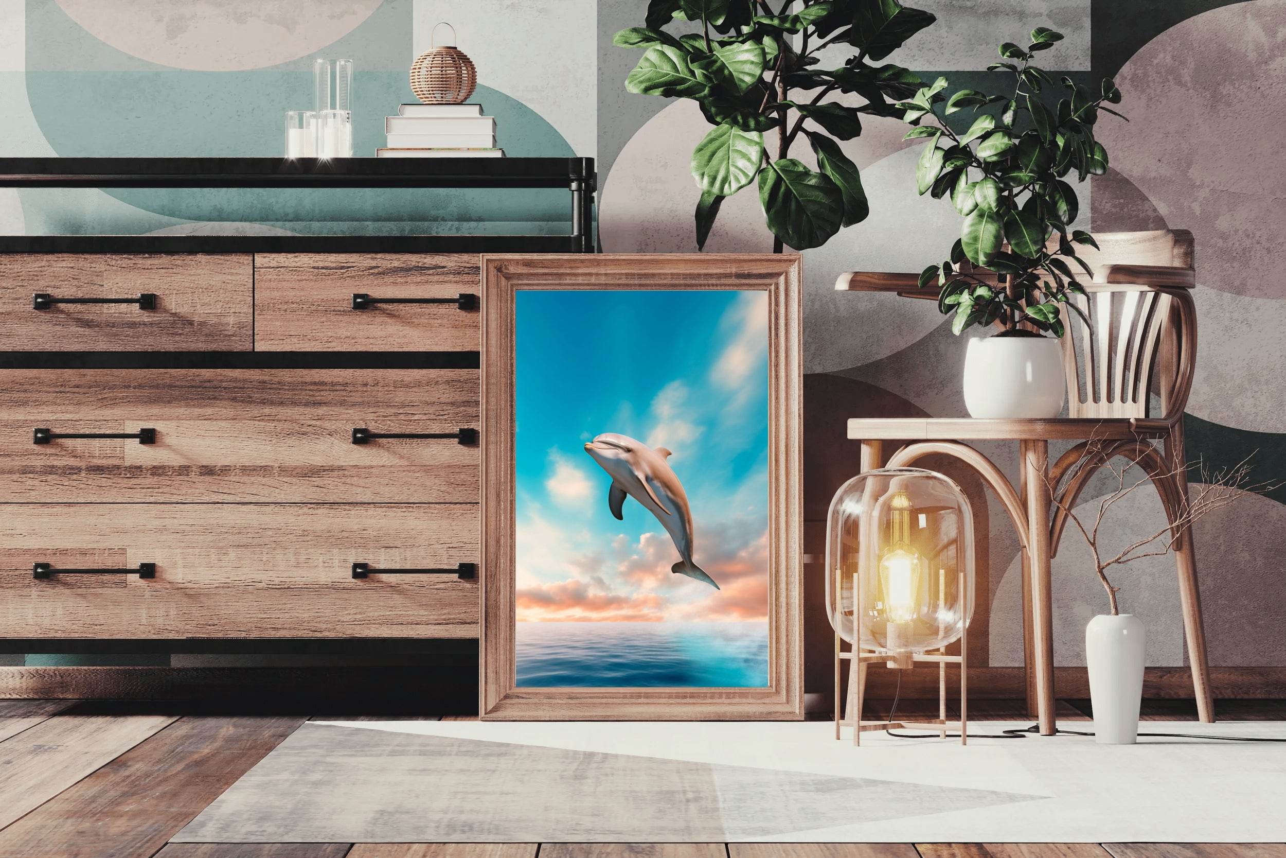 Fantsy Dolphin Jumping Out of Water Wall Art - beink online art store