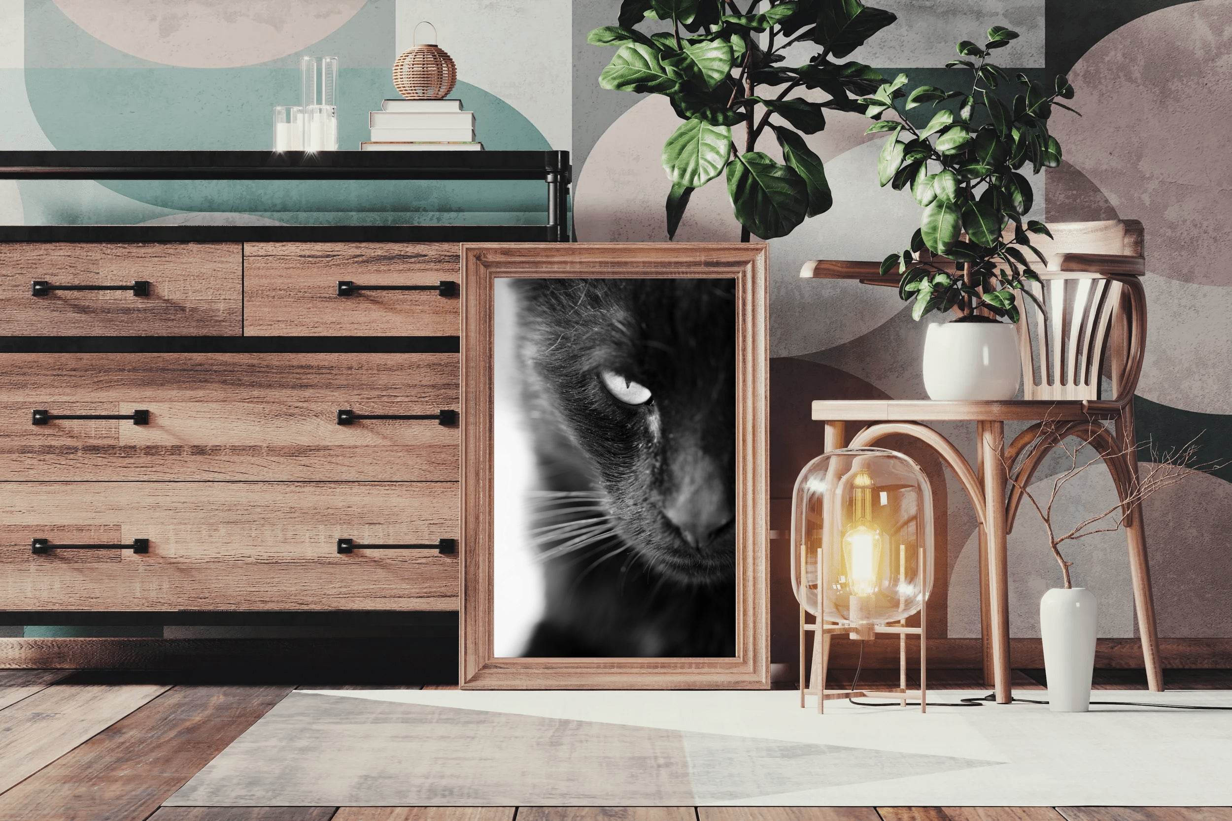 Static Eyes Cat Black & White Wall Art - beink online art store