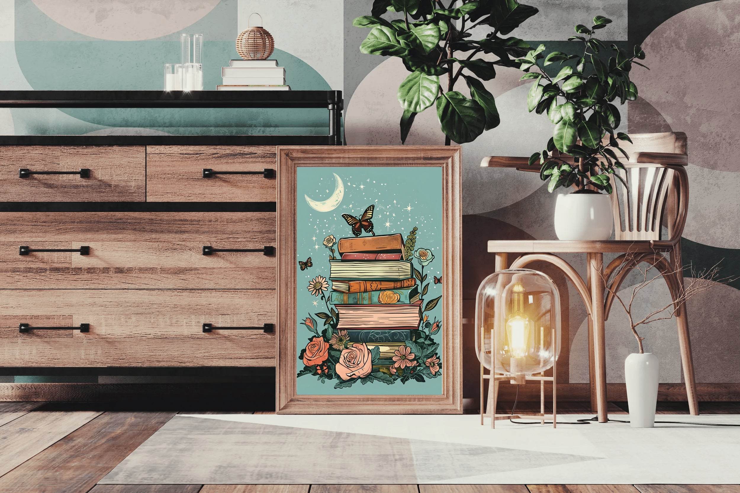 Books and flowers with a butterfly on top Wall Art - beink online art store