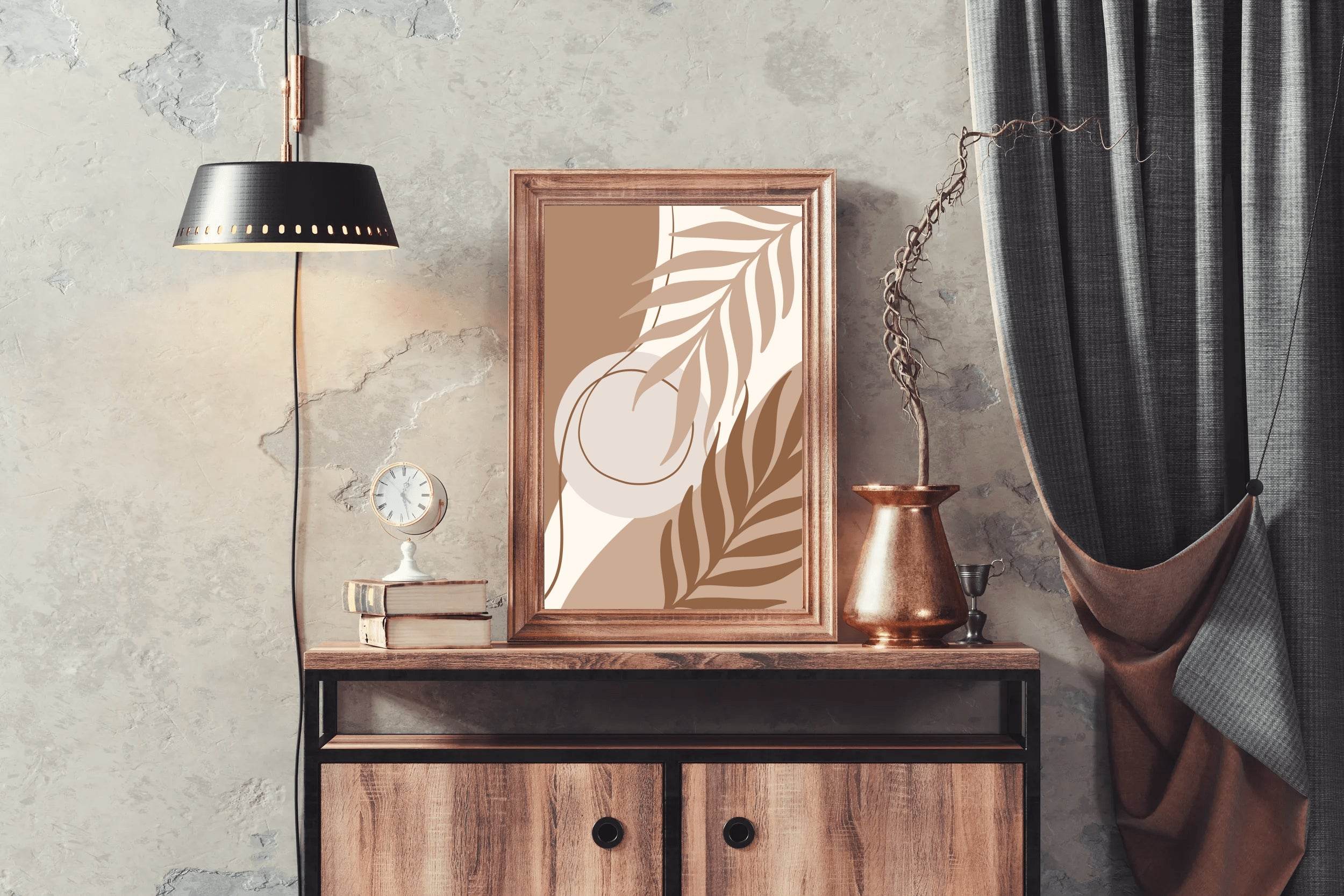Abstract Design with a Brown Leaf and Shapes ArtWork - beink online art store