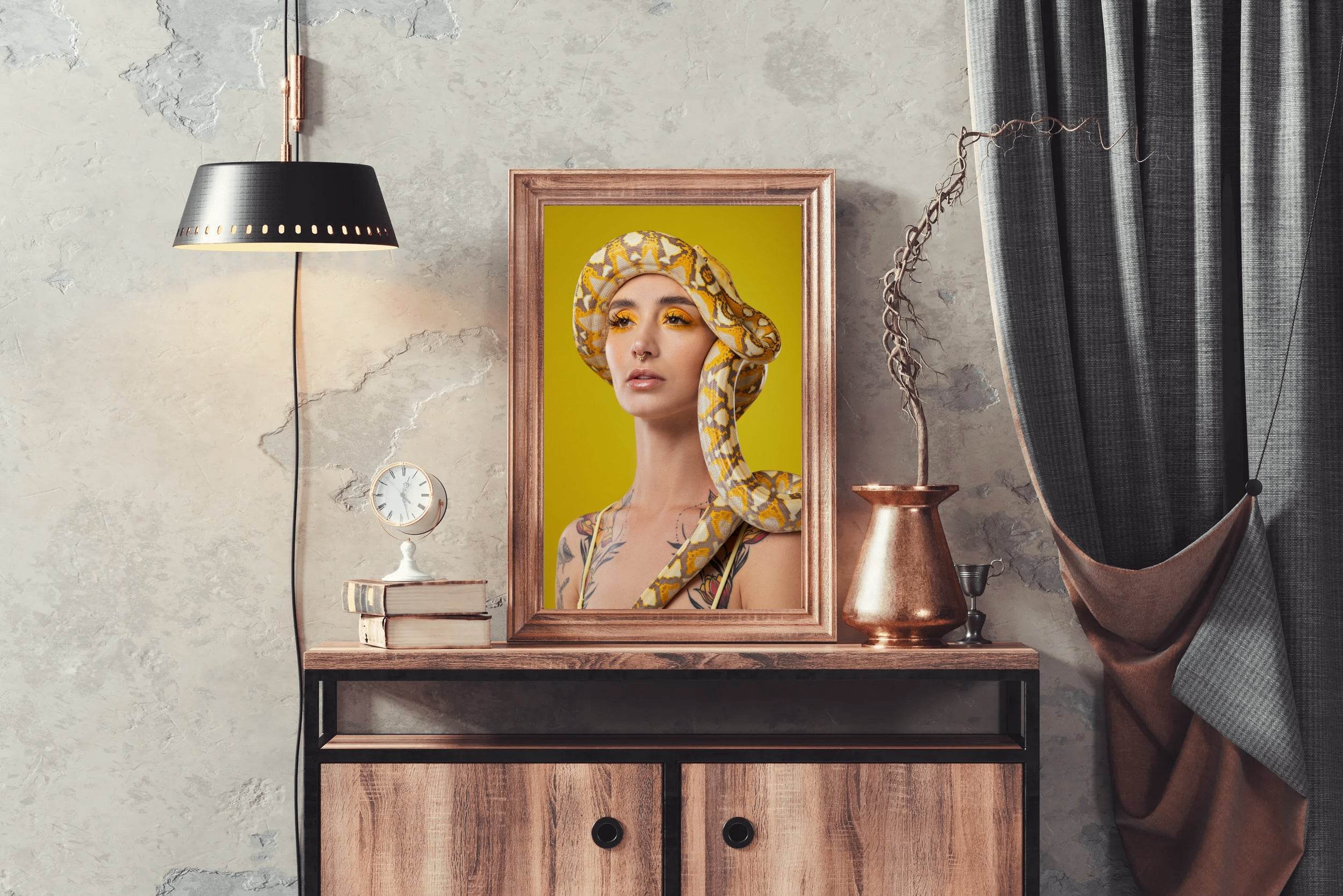 Girl With Snake Around Head Animal Wall Art - beink online art store