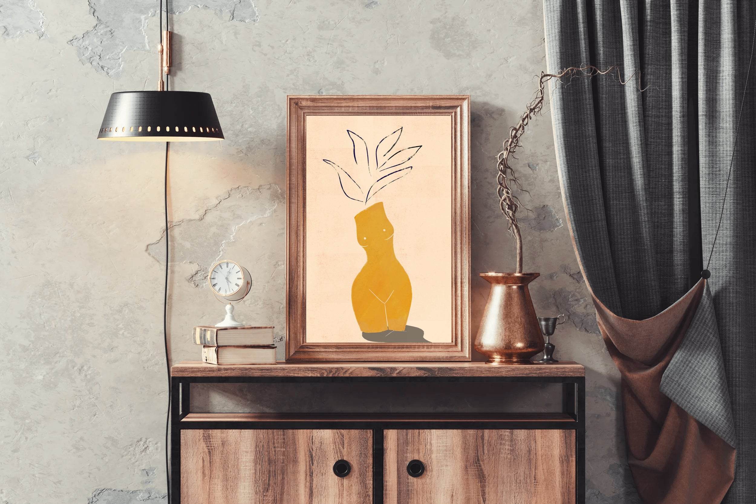 Honey Yellow Poster With Vase Wall Art - beink online art store