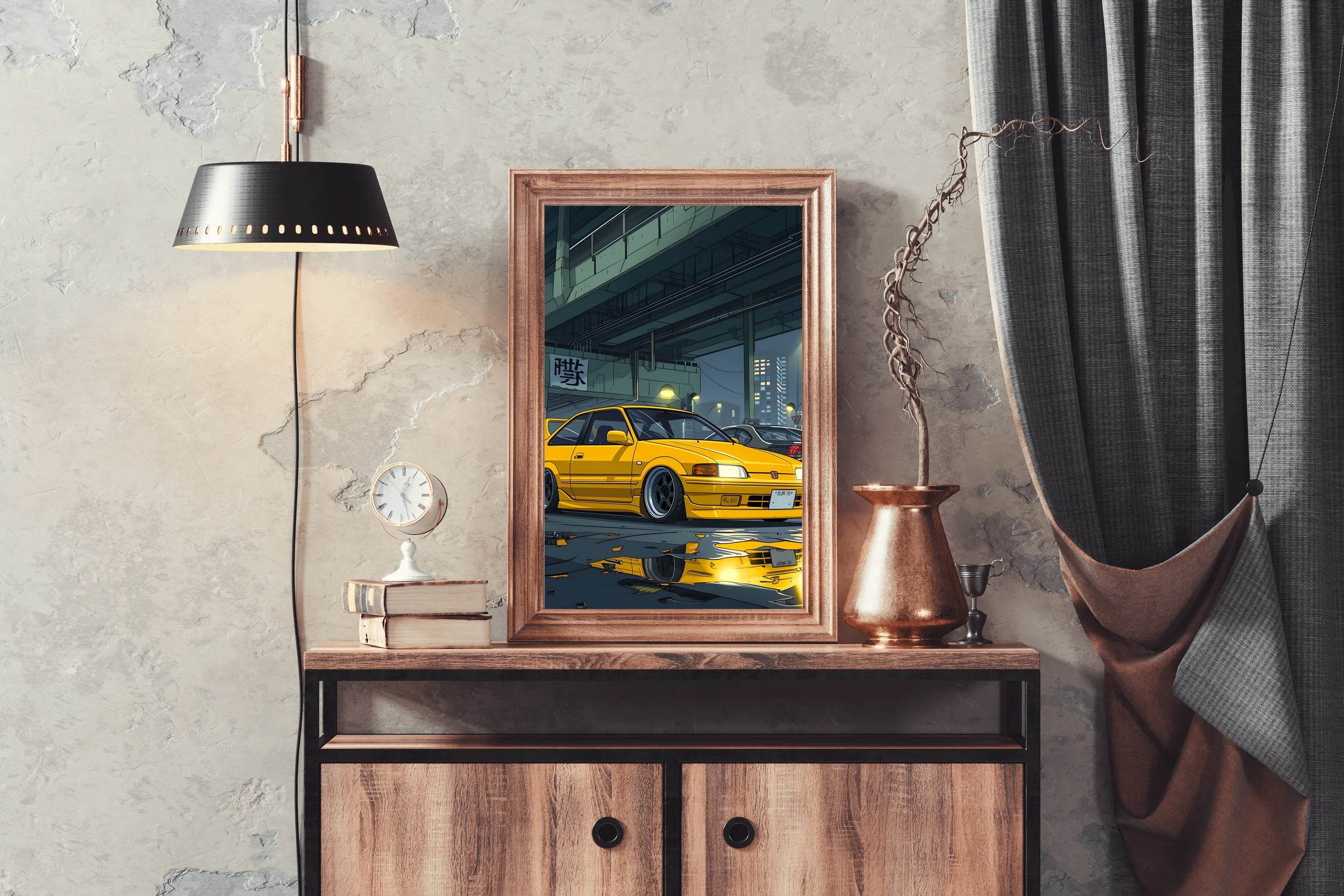 Car Honda Civic Yellow Wall Art - beink online art store