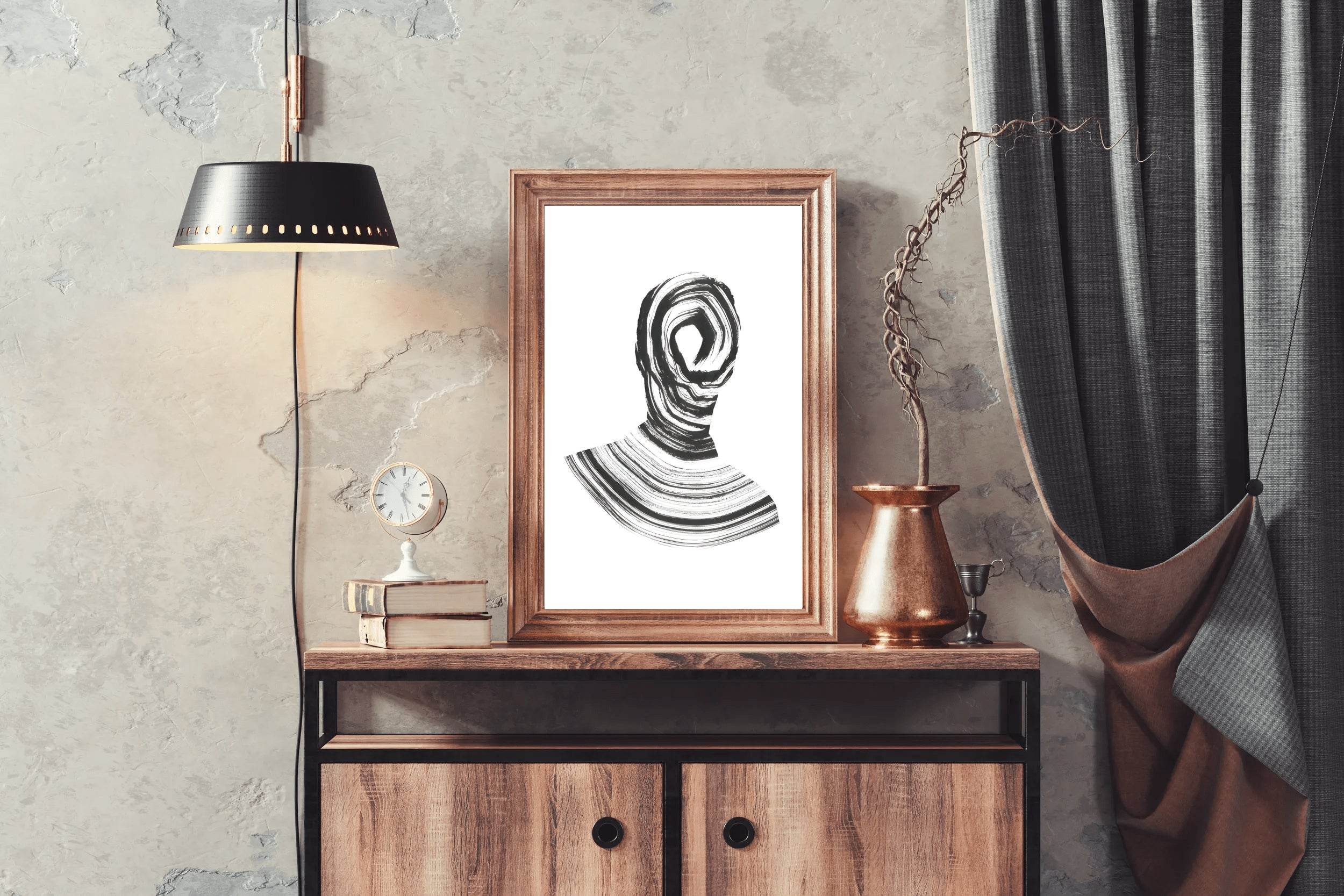 Black Inked Mind Swirled Silhouette Modern Wall Art - beink online art store