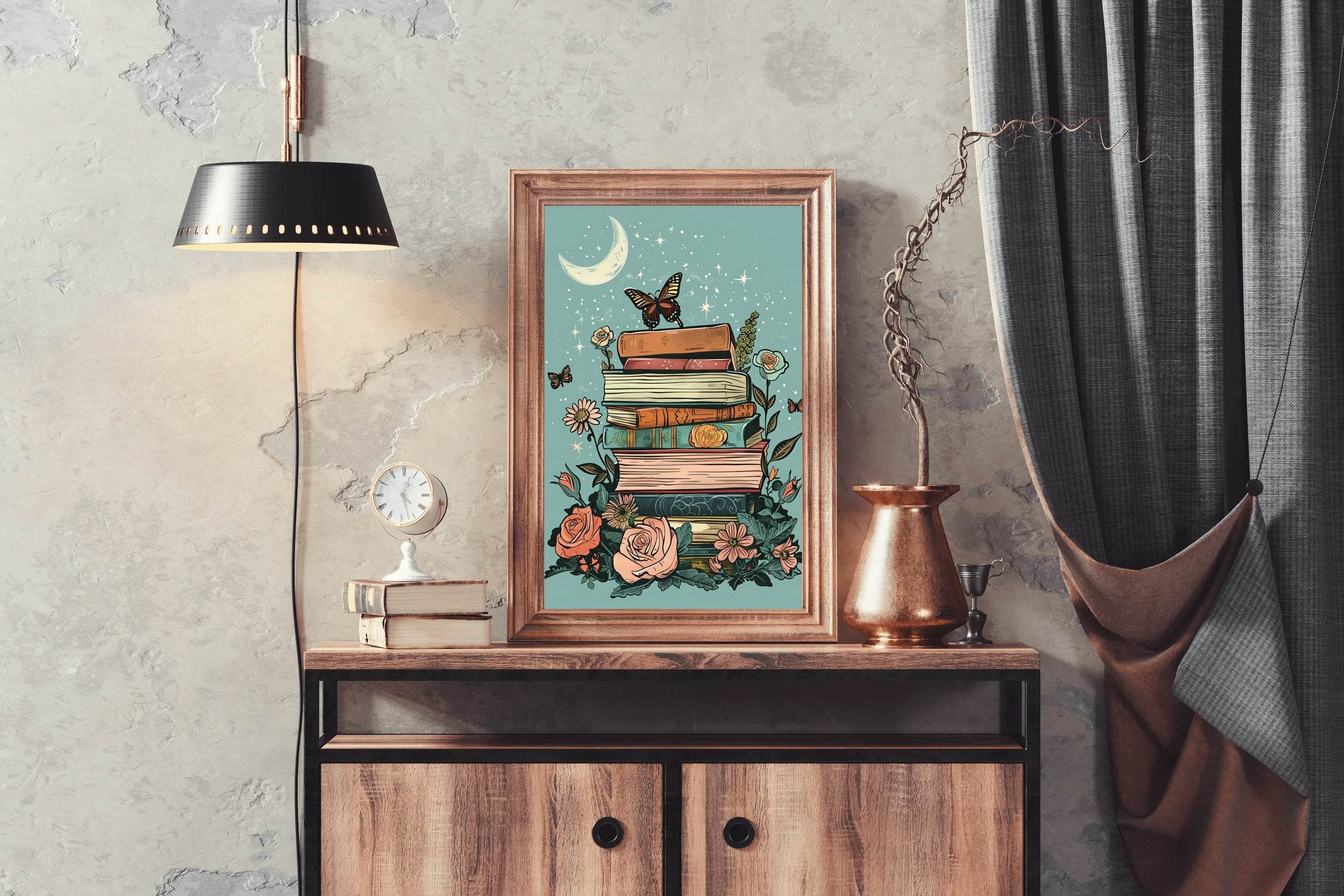Books and flowers with a butterfly on top Wall Art - beink online art store