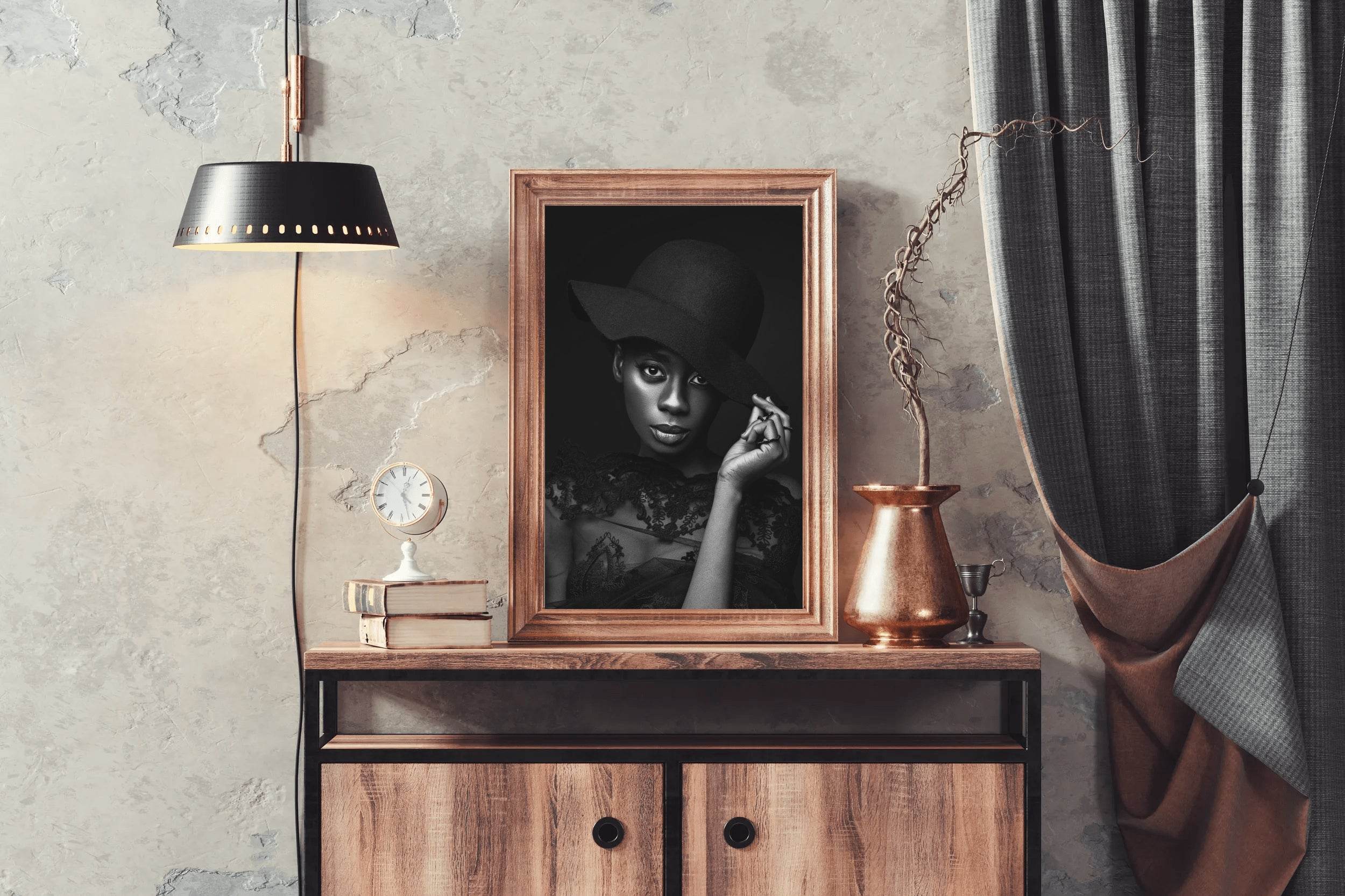 Girl in Hat Black & White Wall Art - beink online art store