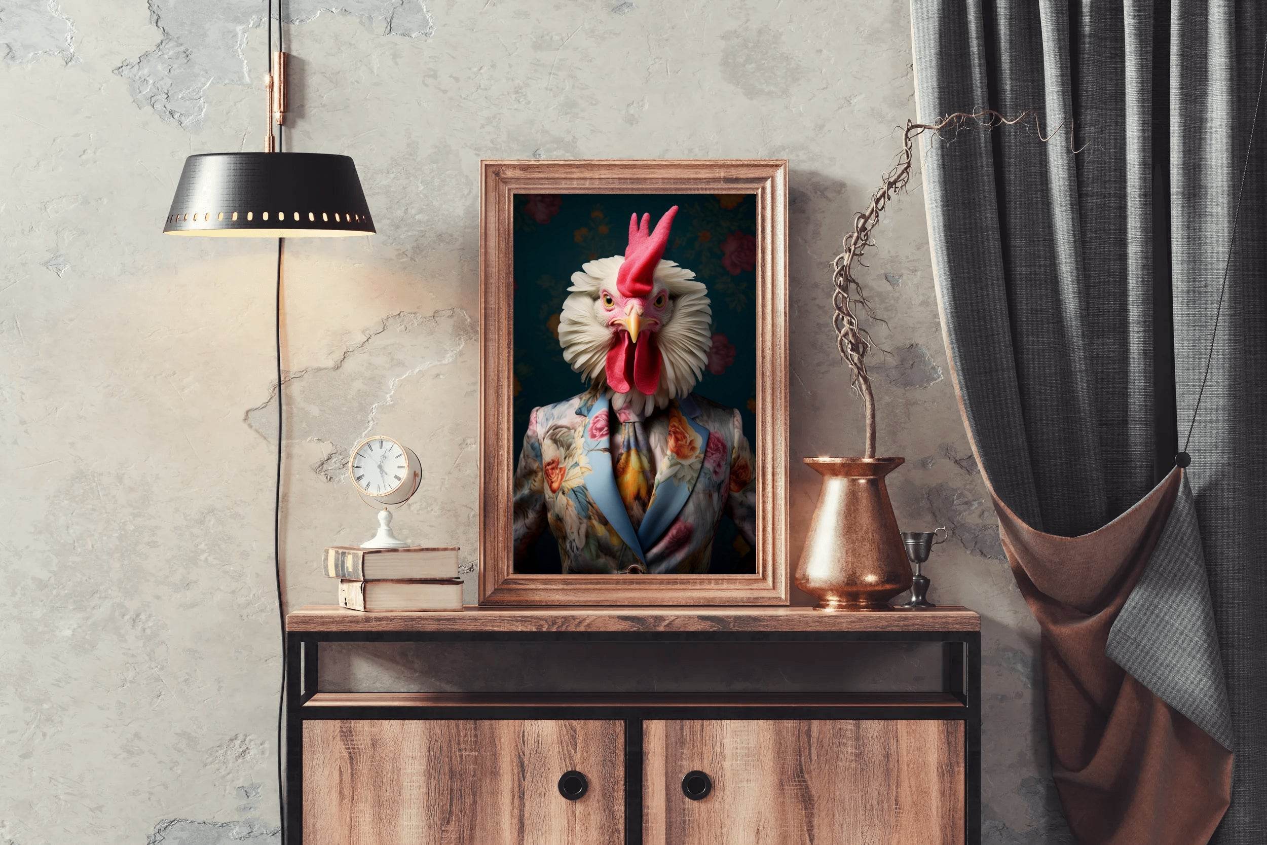 Fashionable Rooster in Party Dress Wall Art - beink online art store