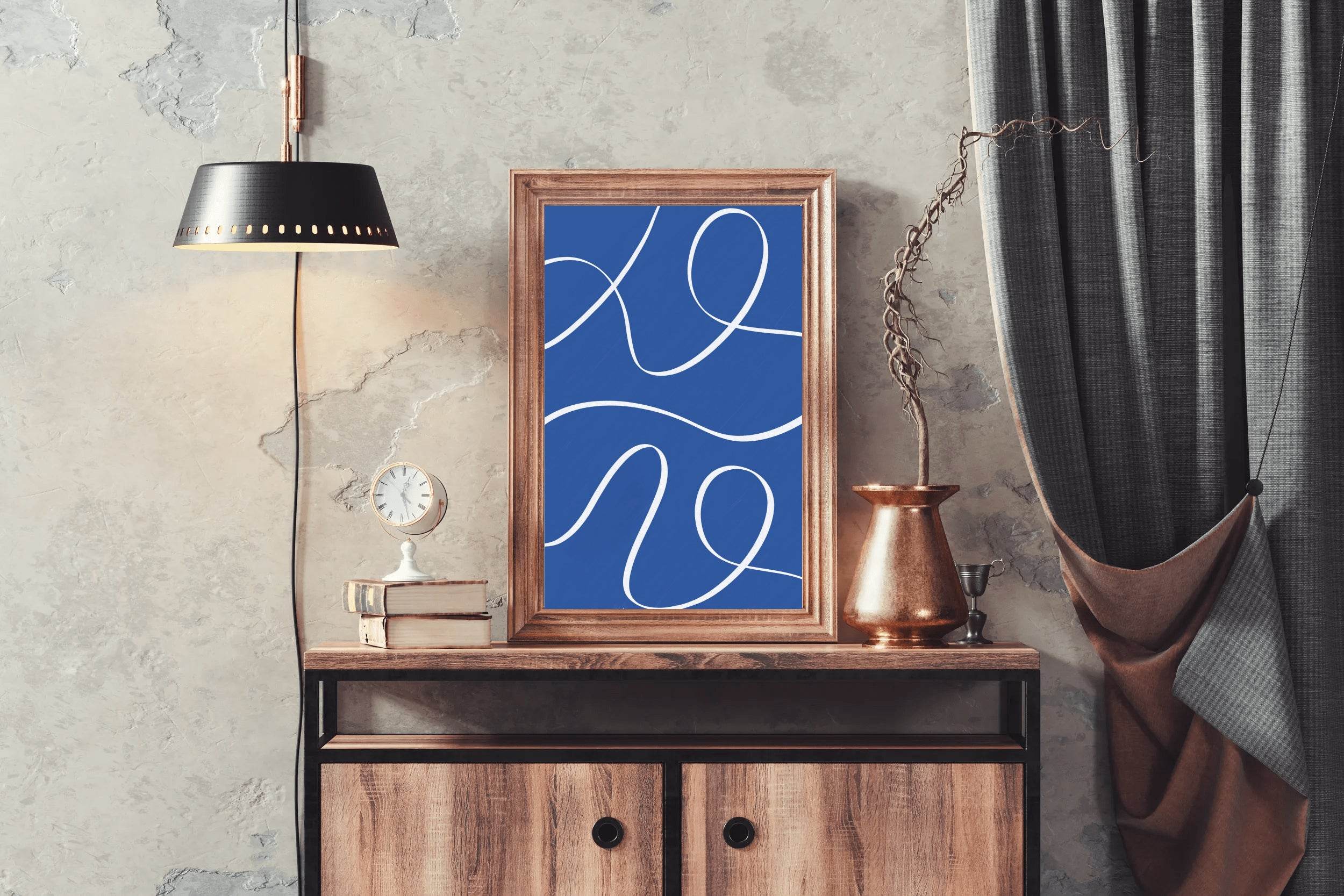 White Lines on A Blue Background Wall Art - beink online art store