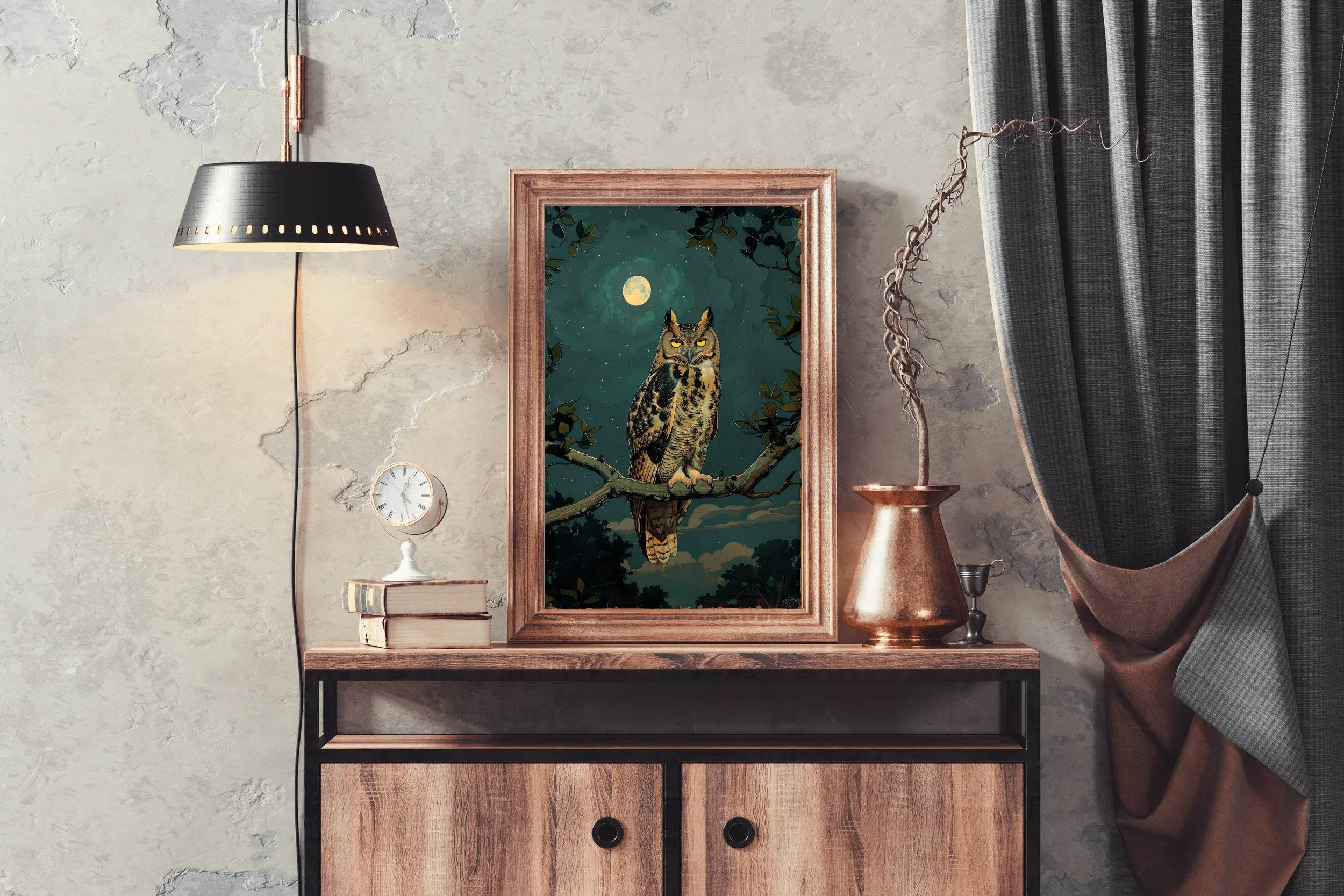 Illustration of an Owl on a Tree Branch - beink online art store