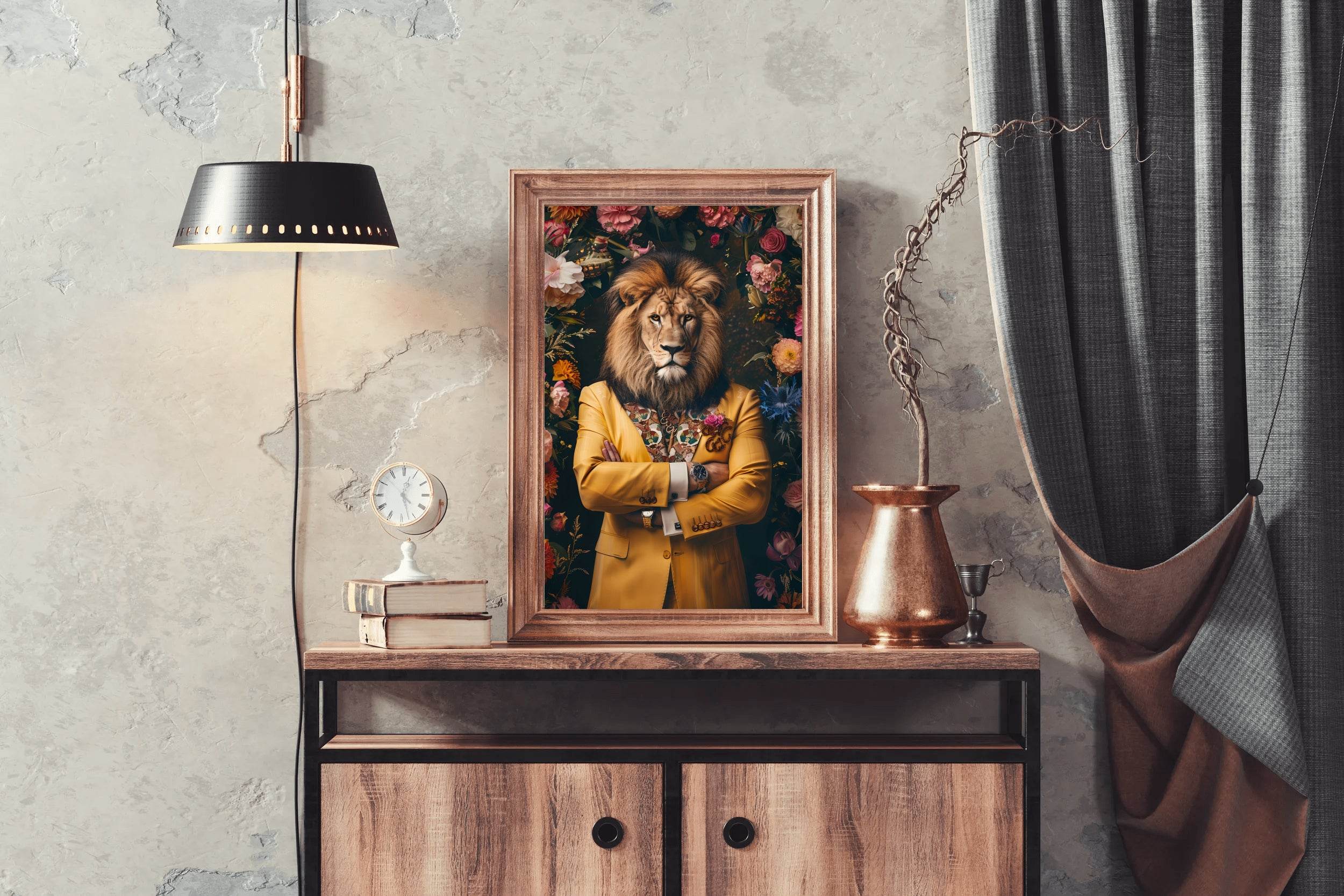Standing Lion Wearing Formal Yellow Coat - beink online art store