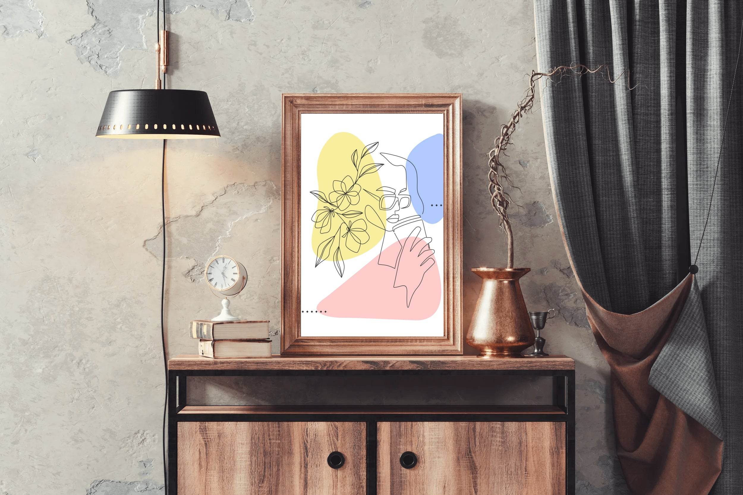 Minimal Woman and Flower Drinking Coffee Wall Art - beink online art store