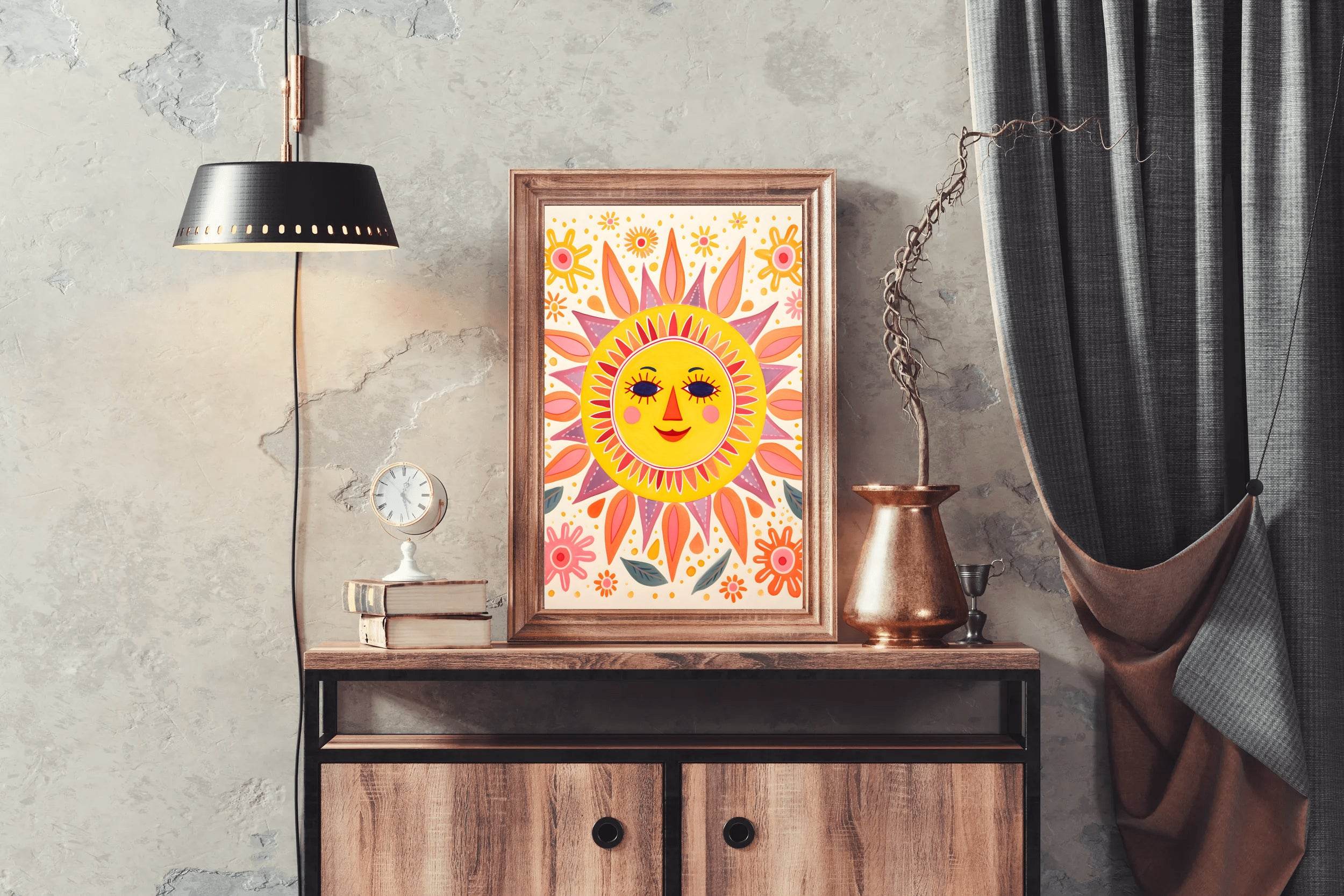 Sun With Flowers Canvas Wall Art - beink online art store