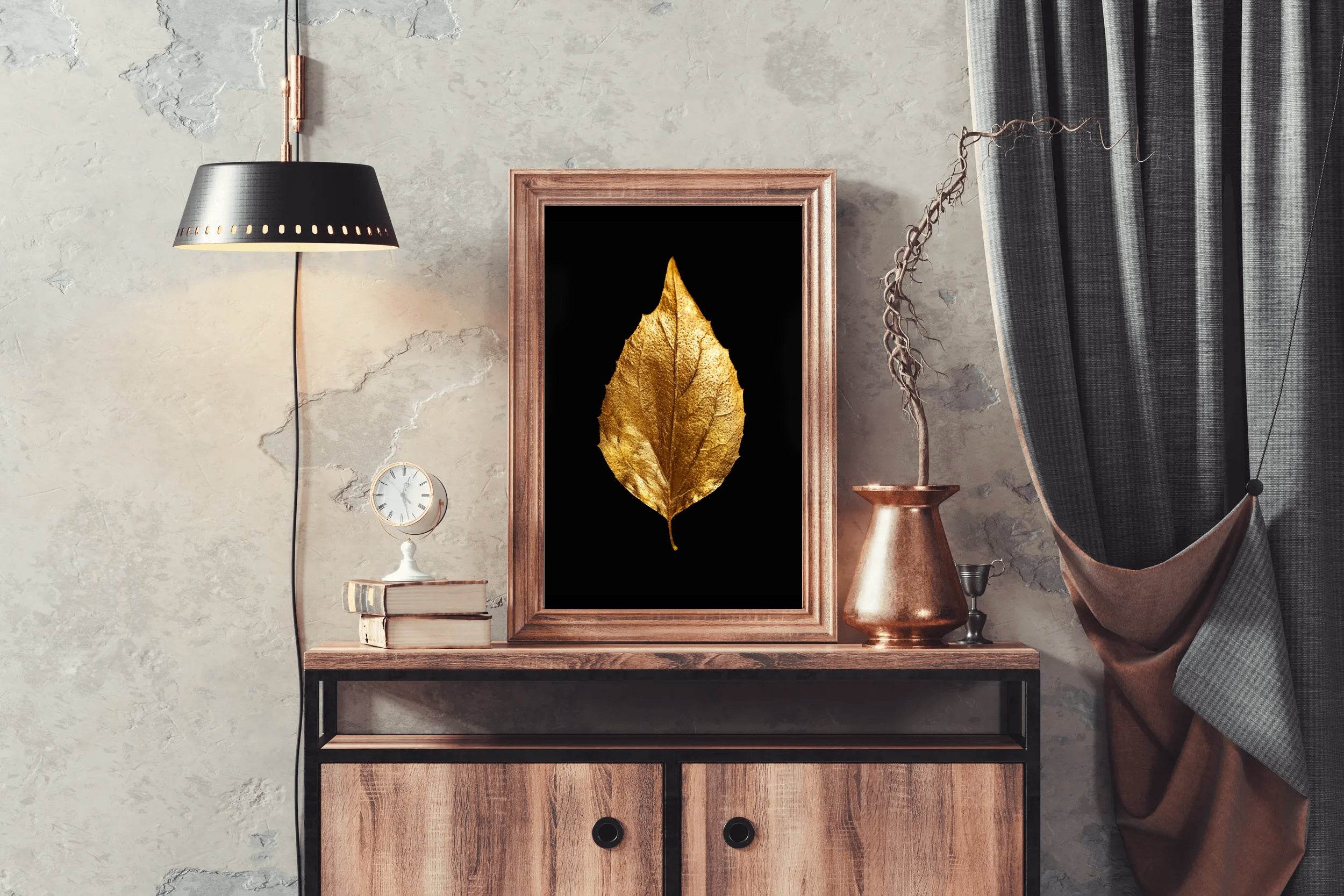 Golden And Black Dry Leave - beink online art store
