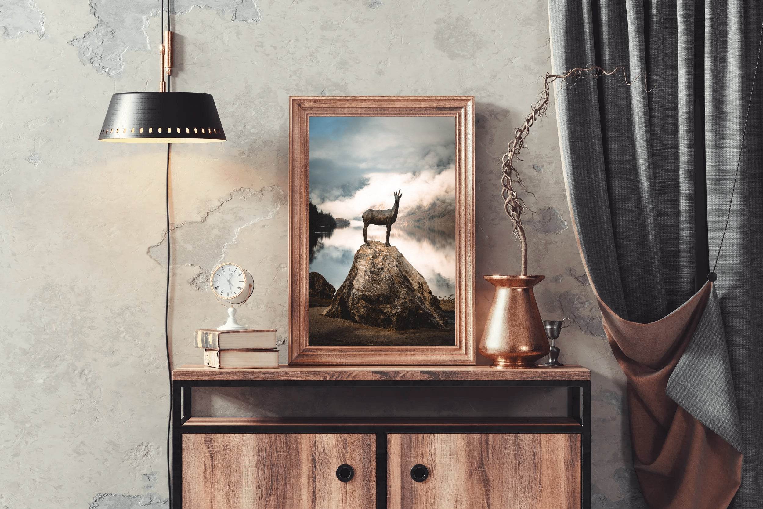Painting of Goldhorn Statue Lake Bohinj Wall Art - beink online art store